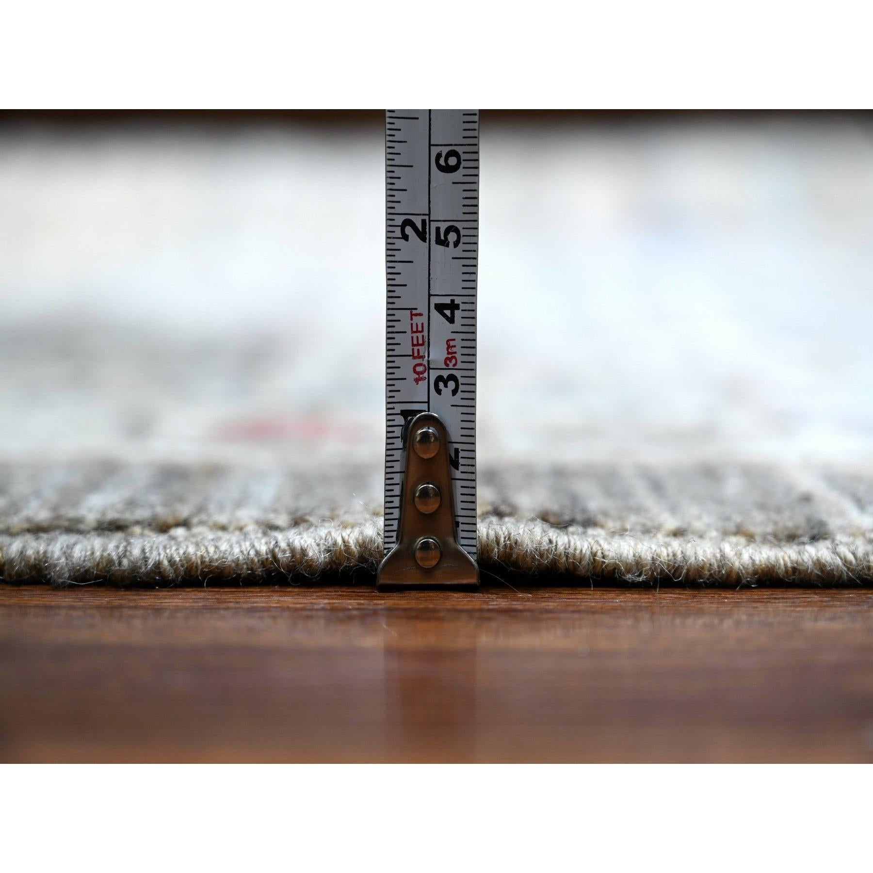Tapis oriental noué à la main, gris à dos nu et à motif mamelouk 12'3