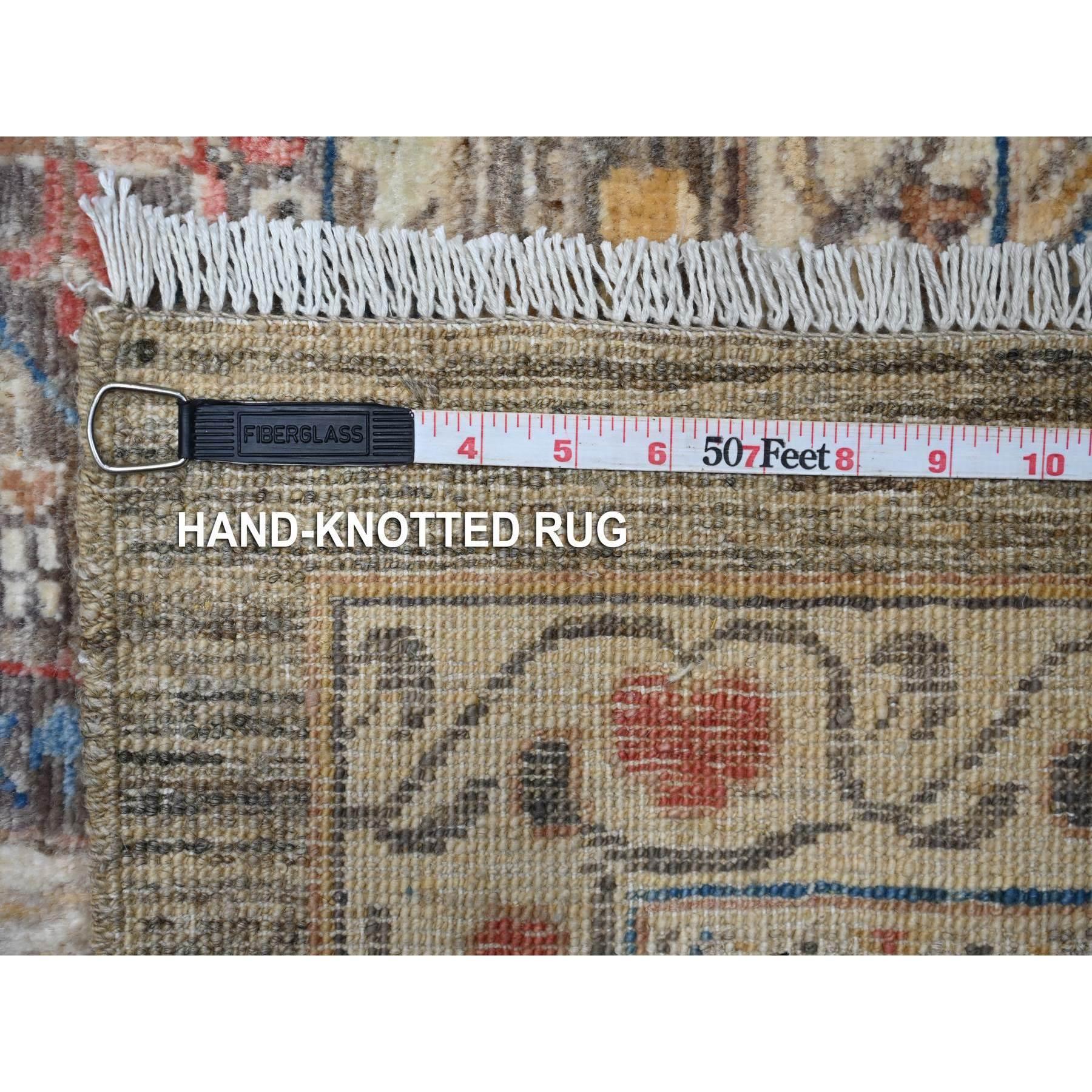 Tapis oriental noué à la main, gris à dos nu et à motif mamelouk 12'3