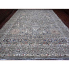 Laid Back Gray Pure Wool Mamluk Design Hand Knotted Oriental Rug 12'3" x 15'5"