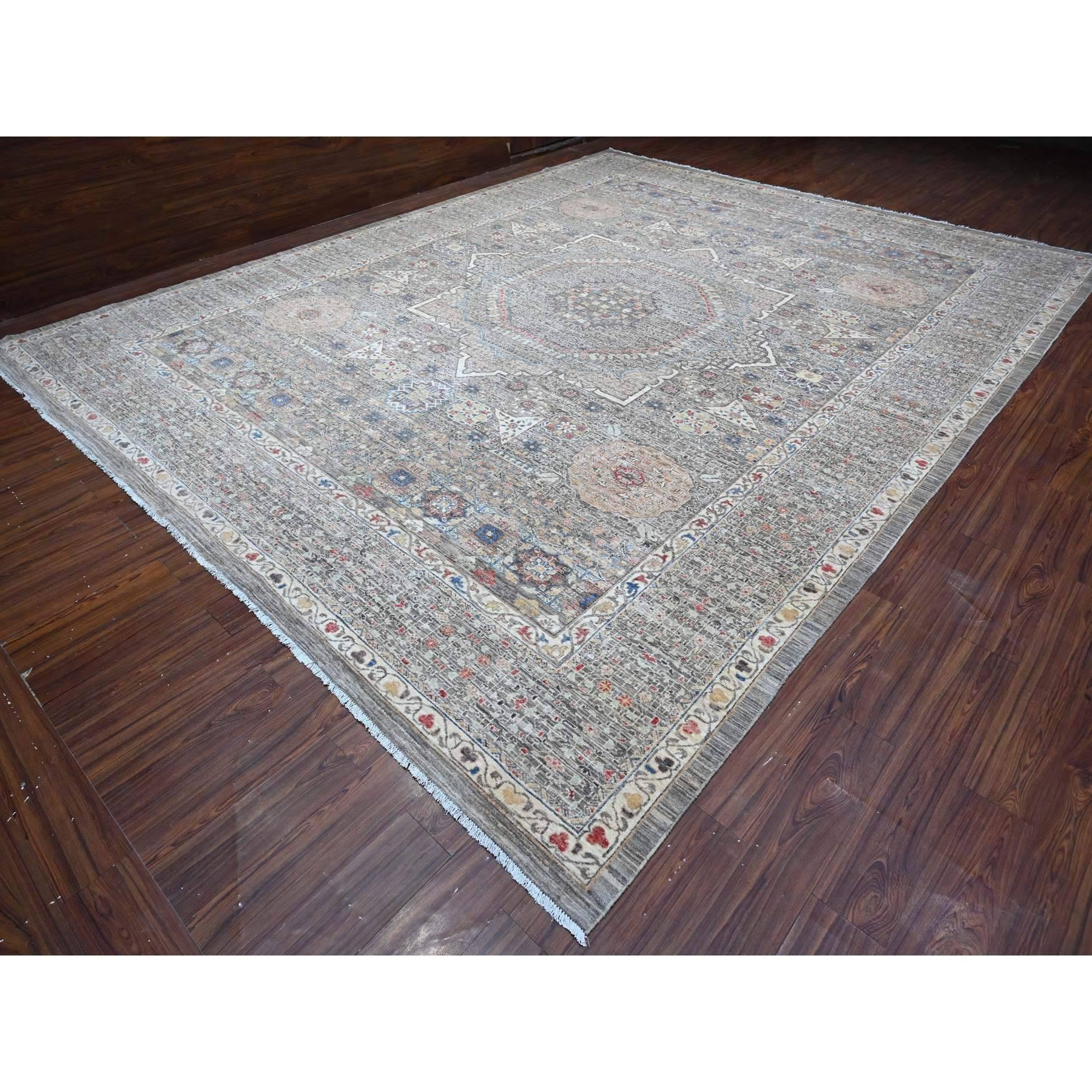 Préhistorique Tapis oriental noué à la main, gris à dos nu et à motif mamelouk 12'3