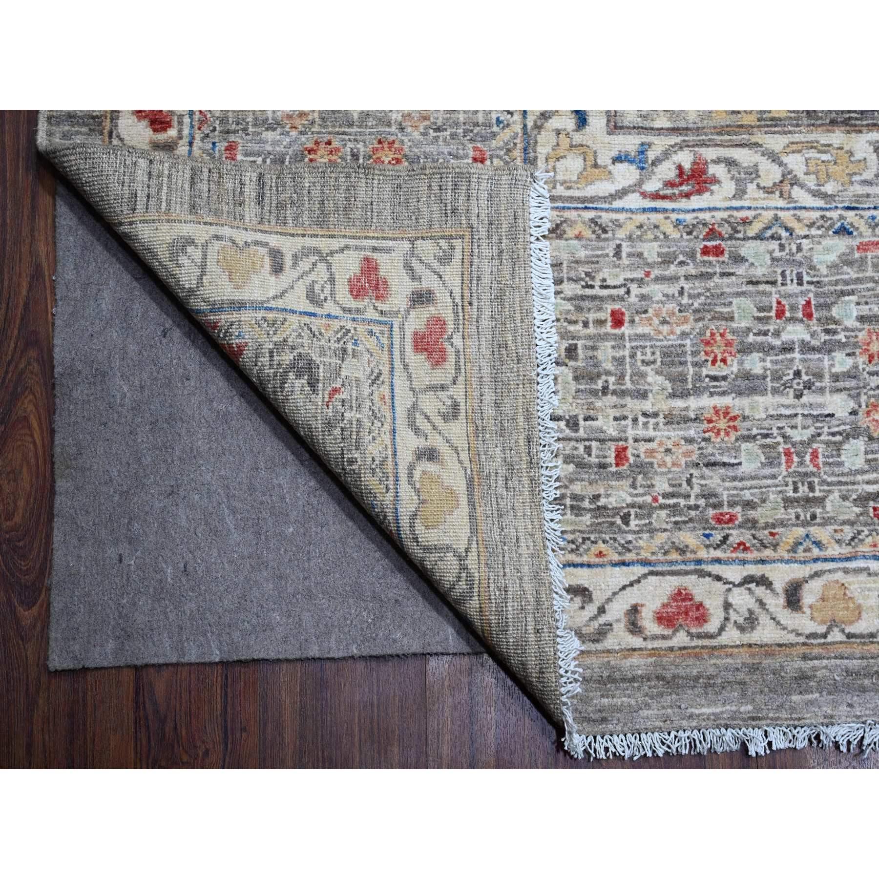 Afghan Tapis oriental noué à la main, gris à dos nu et à motif mamelouk 12'3