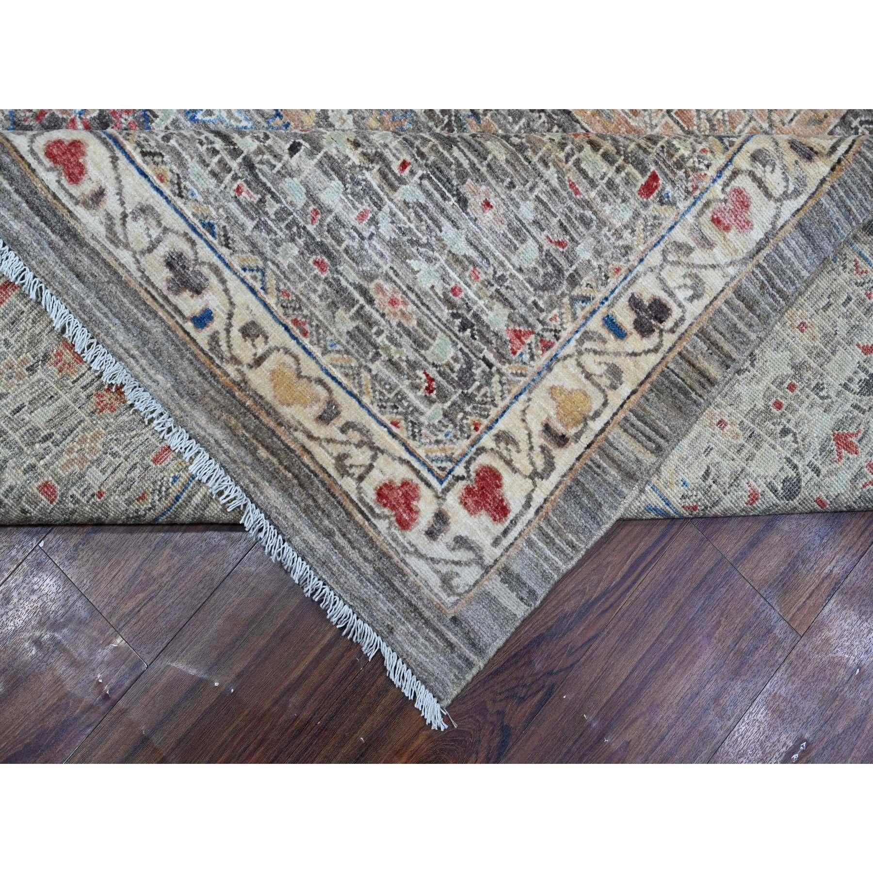 Tapis oriental noué à la main, gris à dos nu et à motif mamelouk 12'3