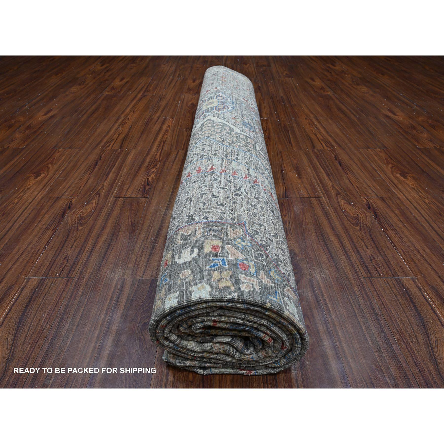Tapis oriental noué à la main, gris à dos nu et à motif mamelouk 12'3