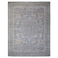 Handgeknüpfter orientalischer Teppich 12'3" x 15'5" aus grauer reiner Wolle im Mamluk-Design mit Büttenrücken