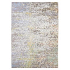 Laid Back Gray Wool and Real Silk Mosaic Design Hand Knotted Rug 10'0" x 14'1"