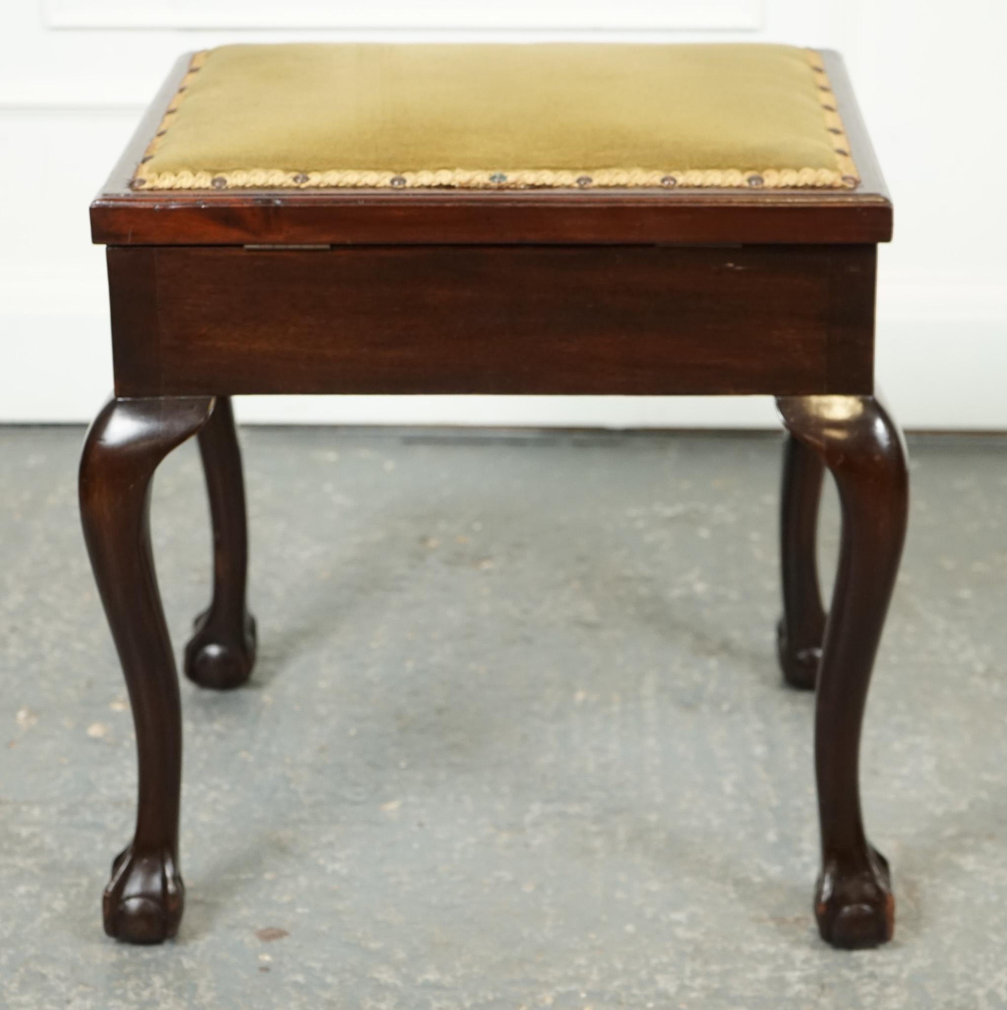Hand-Crafted LAiDLER ROBSONS PIANO STOOL WITH STORAGE ON CLAW & BALL FEET For Sale