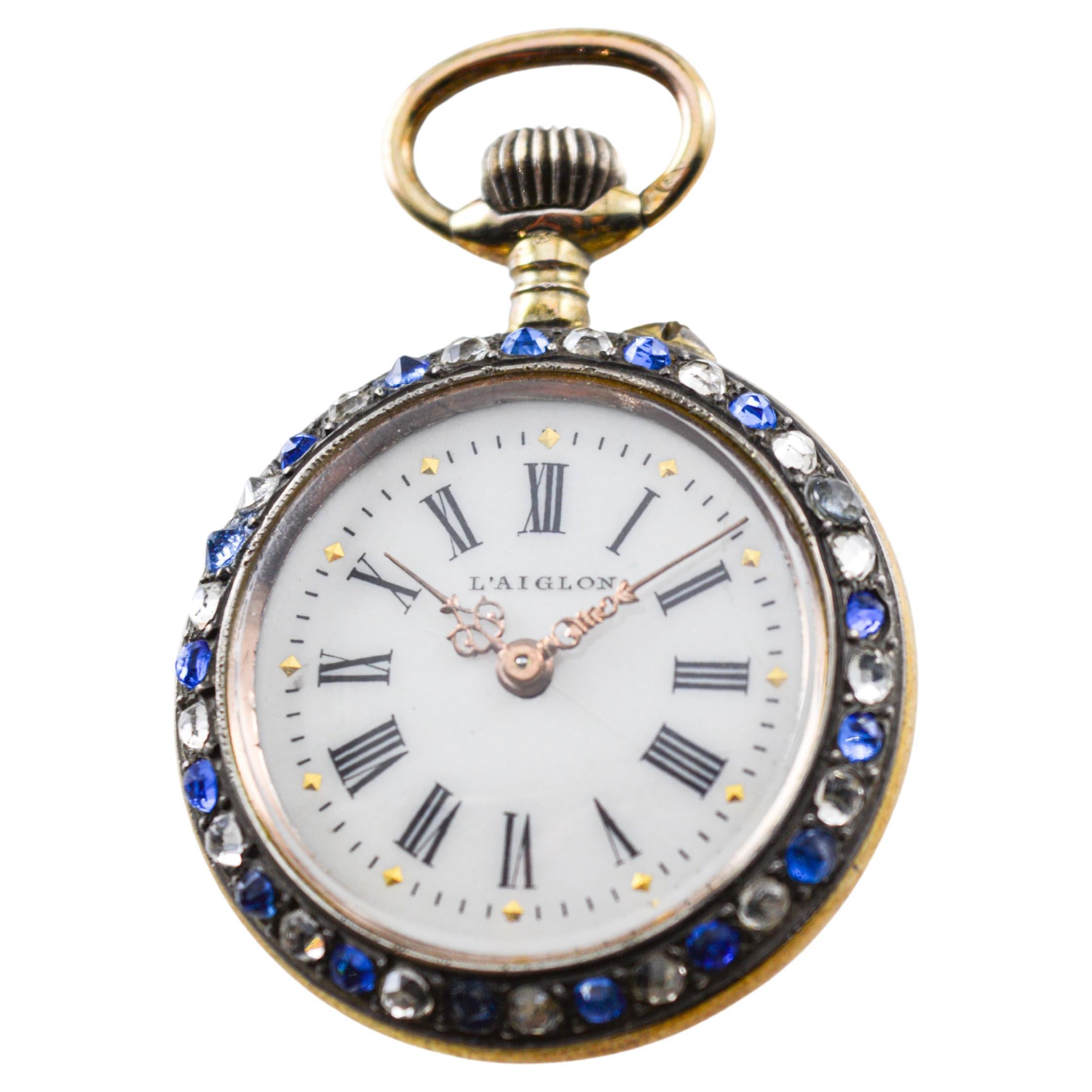 L'Aiglon Swiss Hand Made Sterling Silver with Synthetic Sapphires 1900's For Sale 5