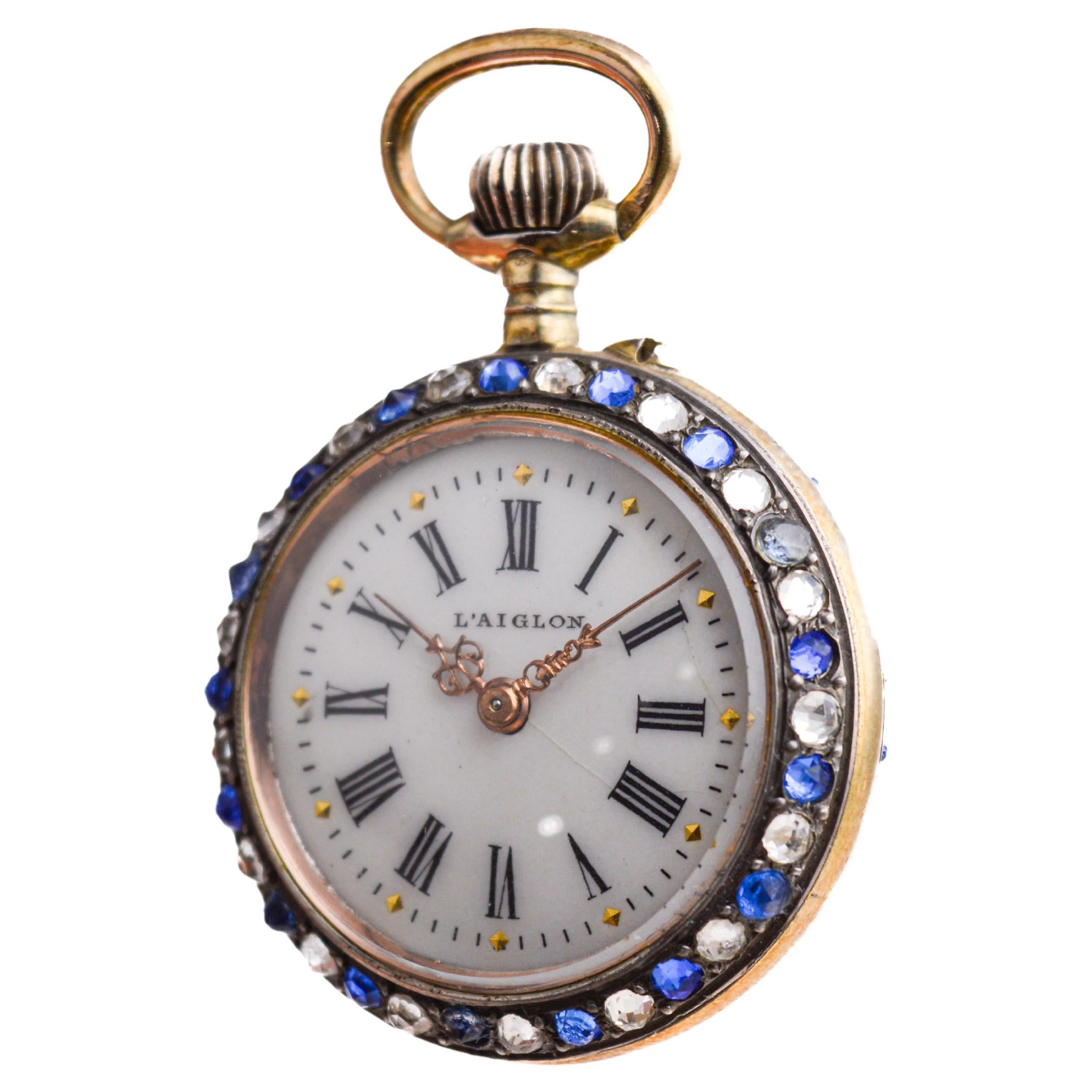 L'Aiglon Swiss Hand Made Sterling Silver with Synthetic Sapphires 1900's For Sale 6