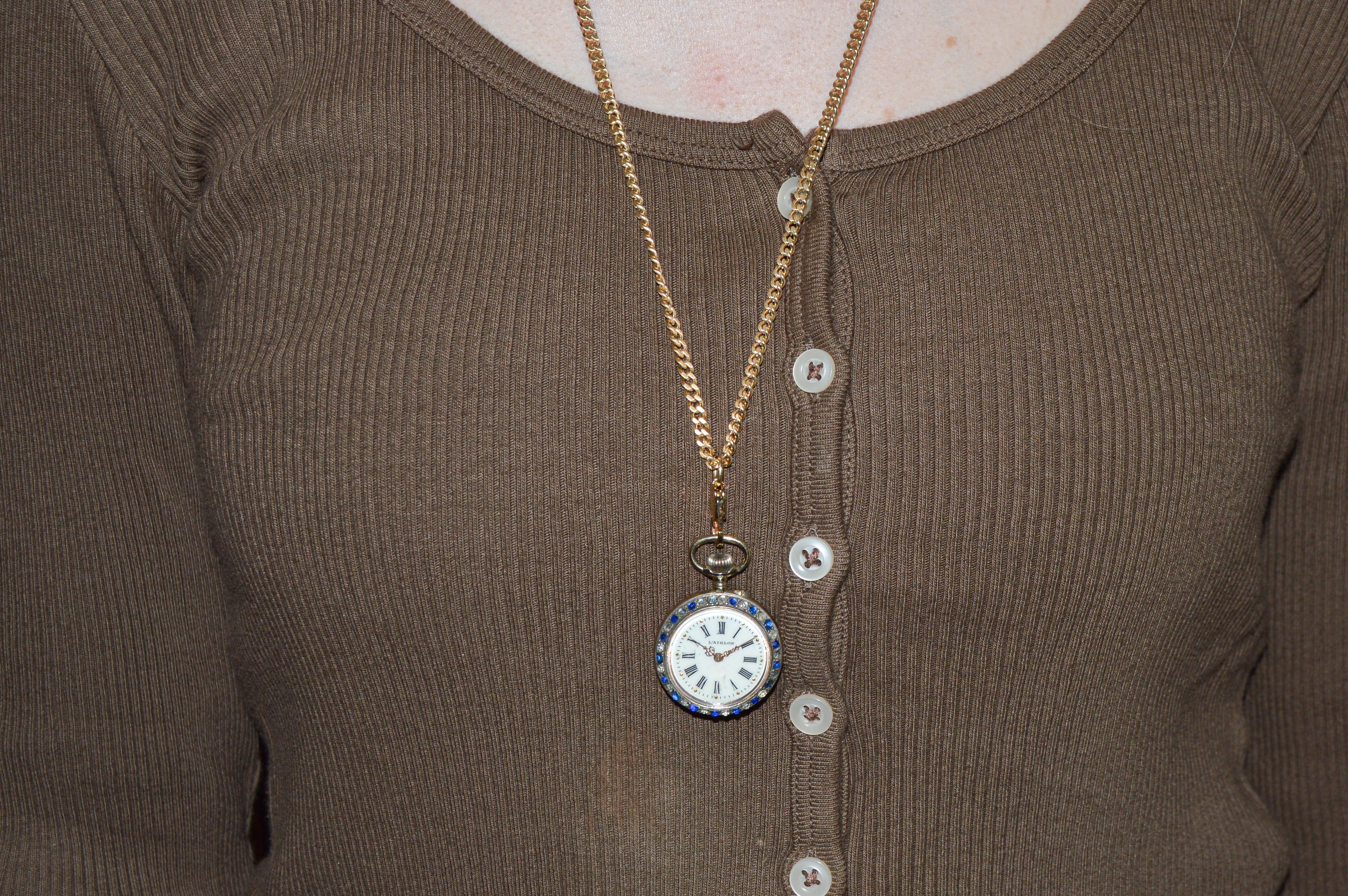 L'Aiglon Swiss Hand Made Sterling Silver with Synthetic Sapphires 1900's In Excellent Condition For Sale In Long Beach, CA