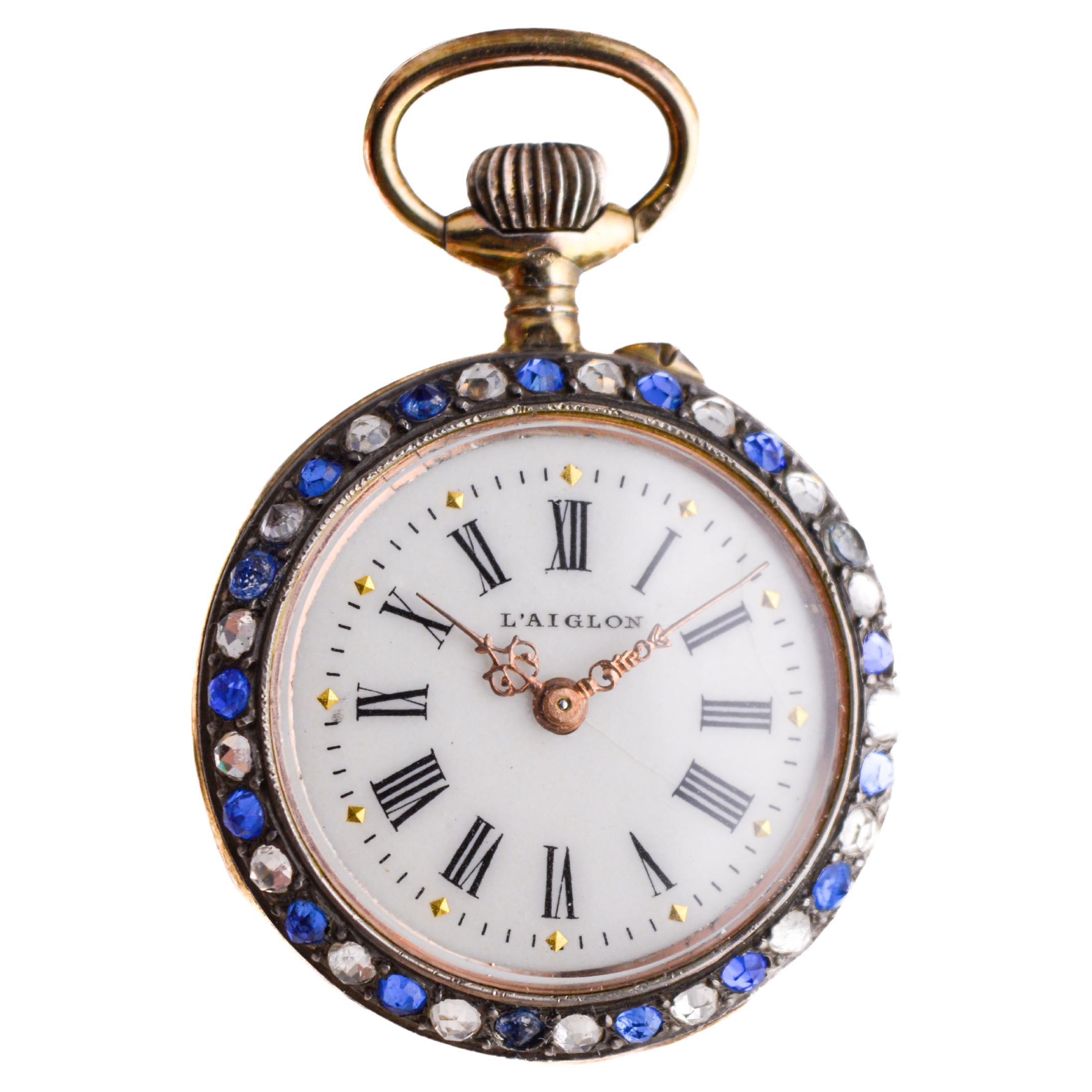 L'Aiglon Swiss Hand Made Sterling Silver with Synthetic Sapphires 1900's For Sale 1