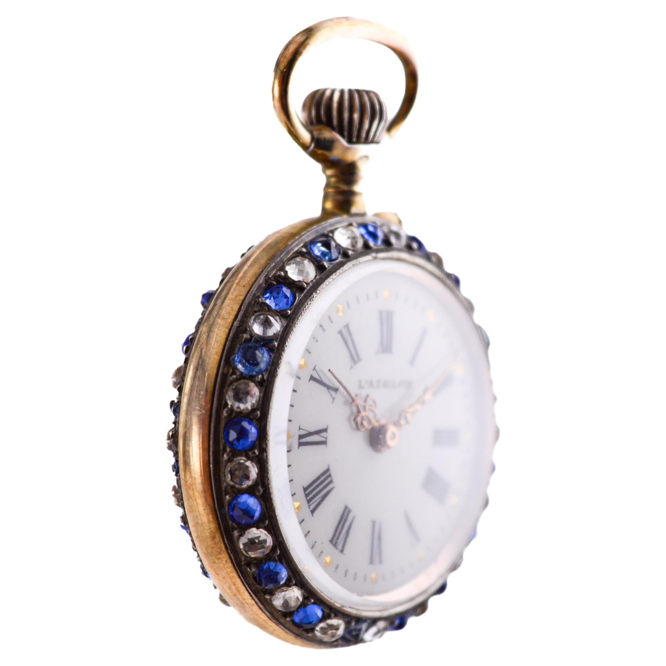 L'Aiglon Swiss Hand Made Sterling Silver with Synthetic Sapphires 1900's For Sale 2