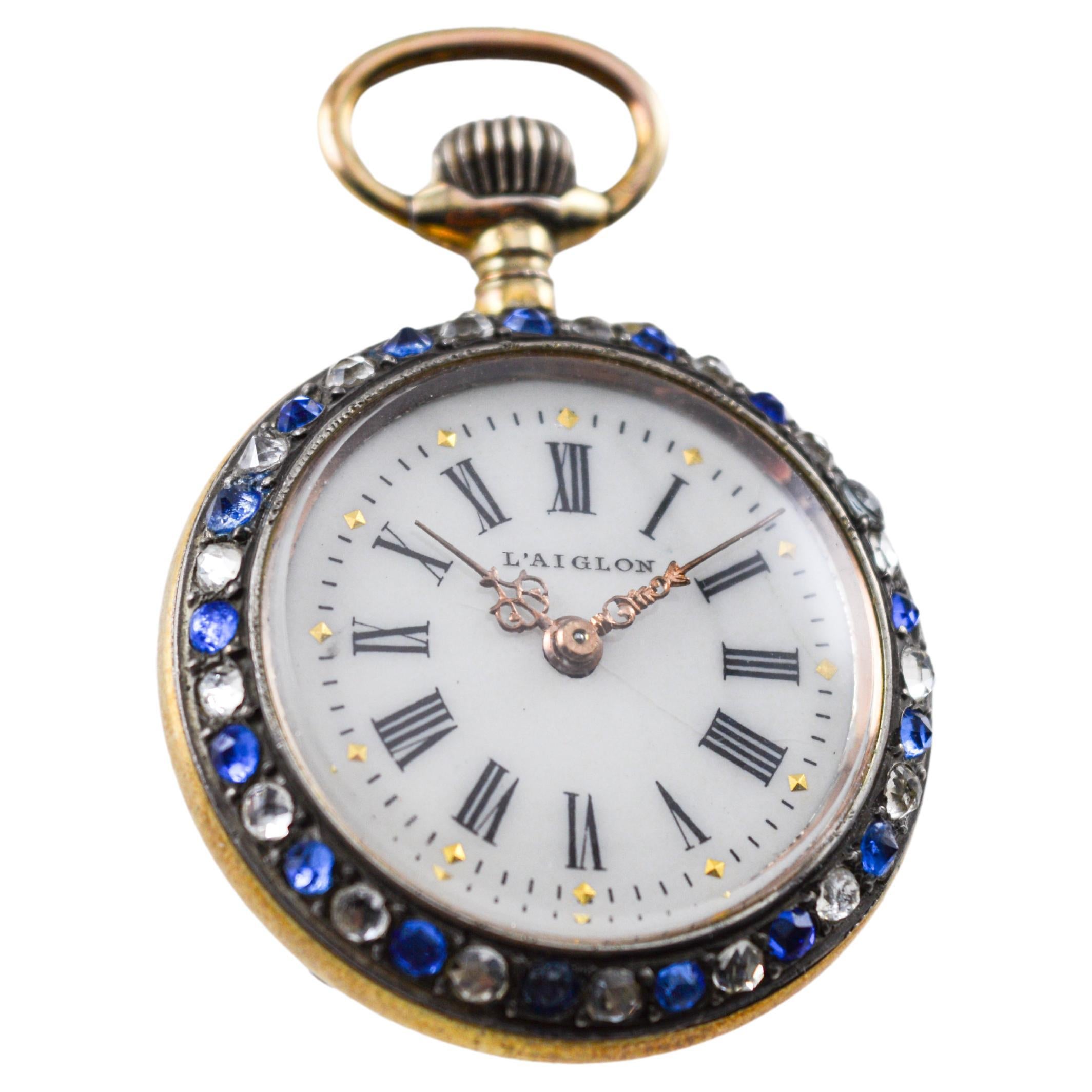 L'Aiglon Swiss Hand Made Sterling Silver with Synthetic Sapphires 1900's For Sale 3