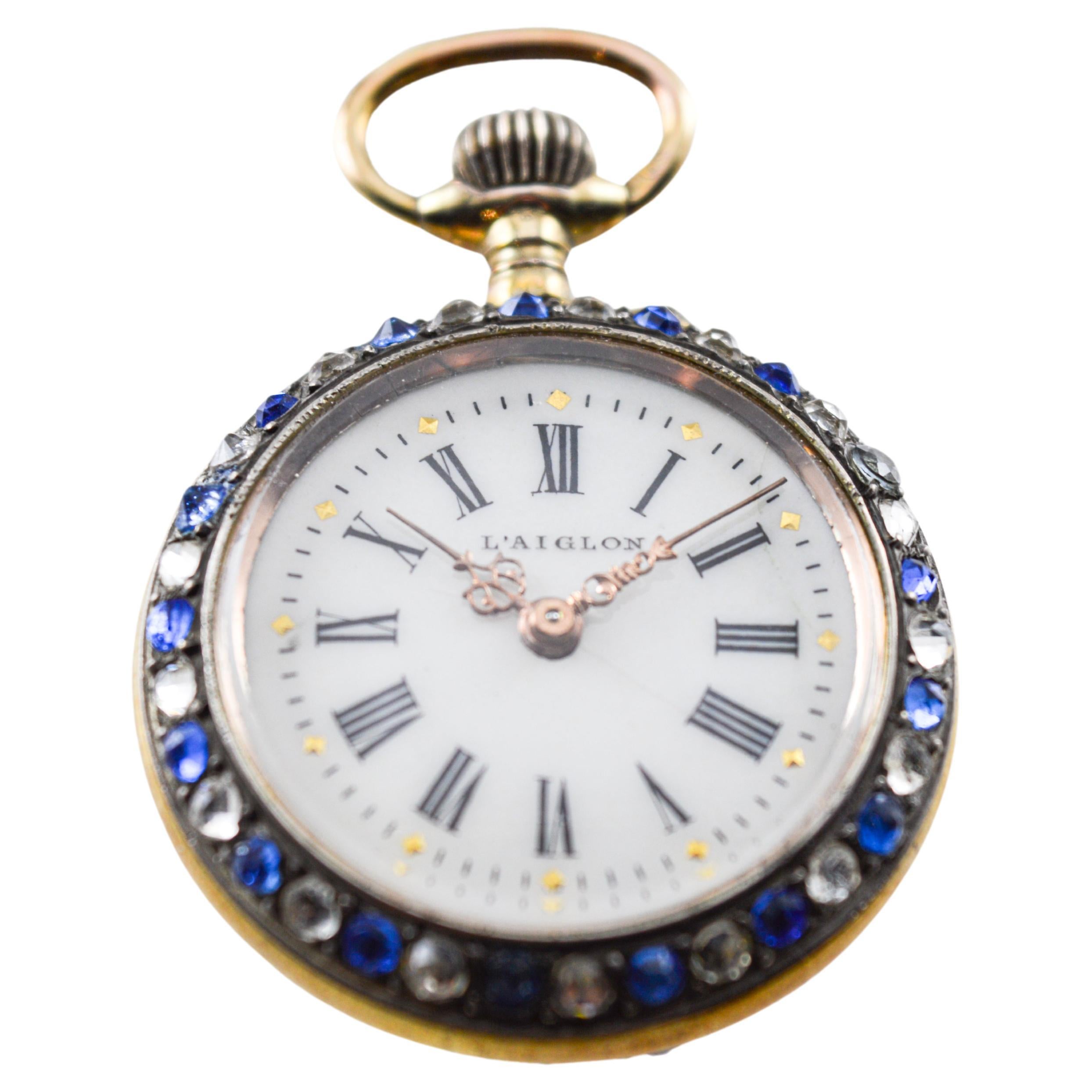 L'Aiglon Swiss Hand Made Sterling Silver with Synthetic Sapphires 1900's For Sale 4