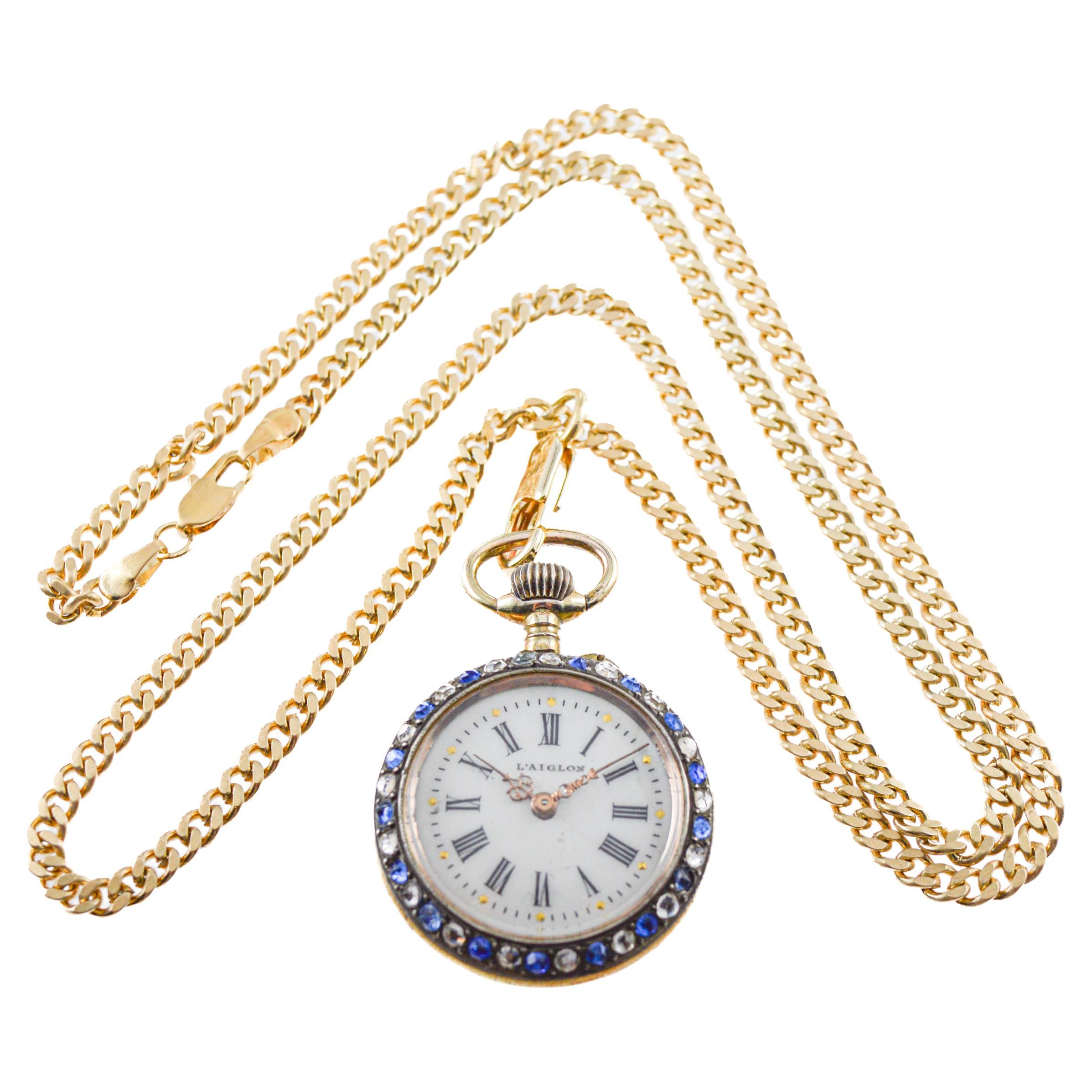 L'Aiglon Swiss Hand Made Sterling Silver with Synthetic Sapphires 1900's For Sale