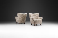 “Laila” Armchairs in Sheepskin by Ilmari Lappalainen (Attr.), Finland 1950s