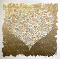 "Come Together - Gold Leaf Heart" Paper Maps Butterflies Painting on Canvas