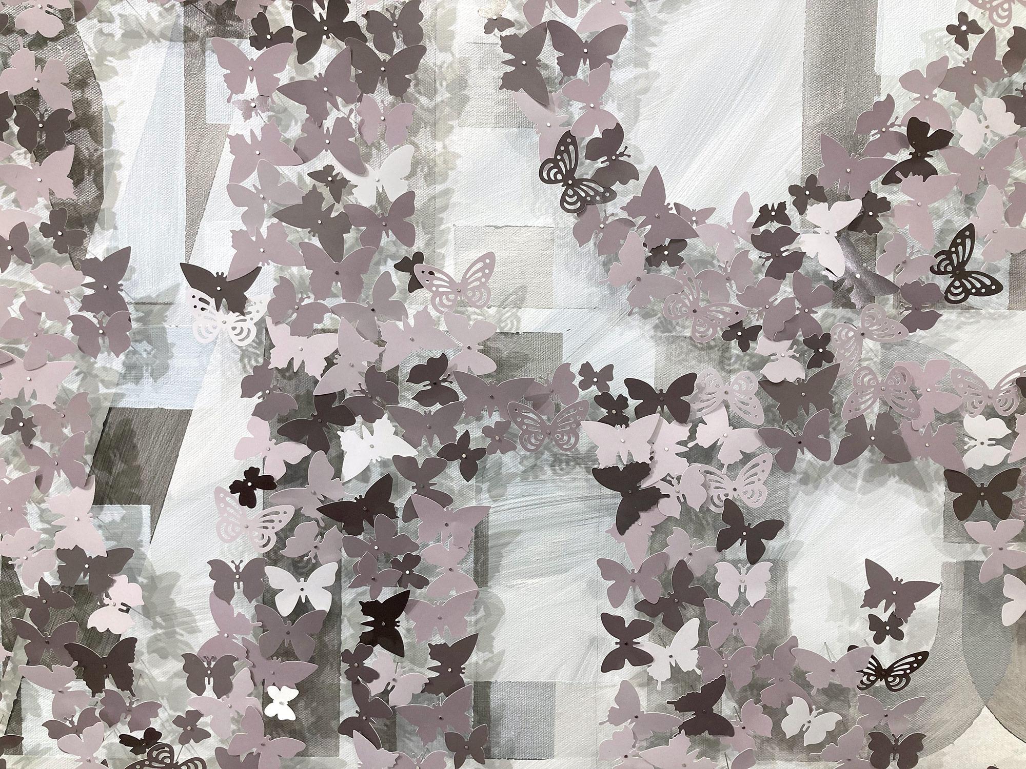 Come Together - Home Peinture contemporaine sur toile avec papillons en papier - Painting de Laila Jalallar