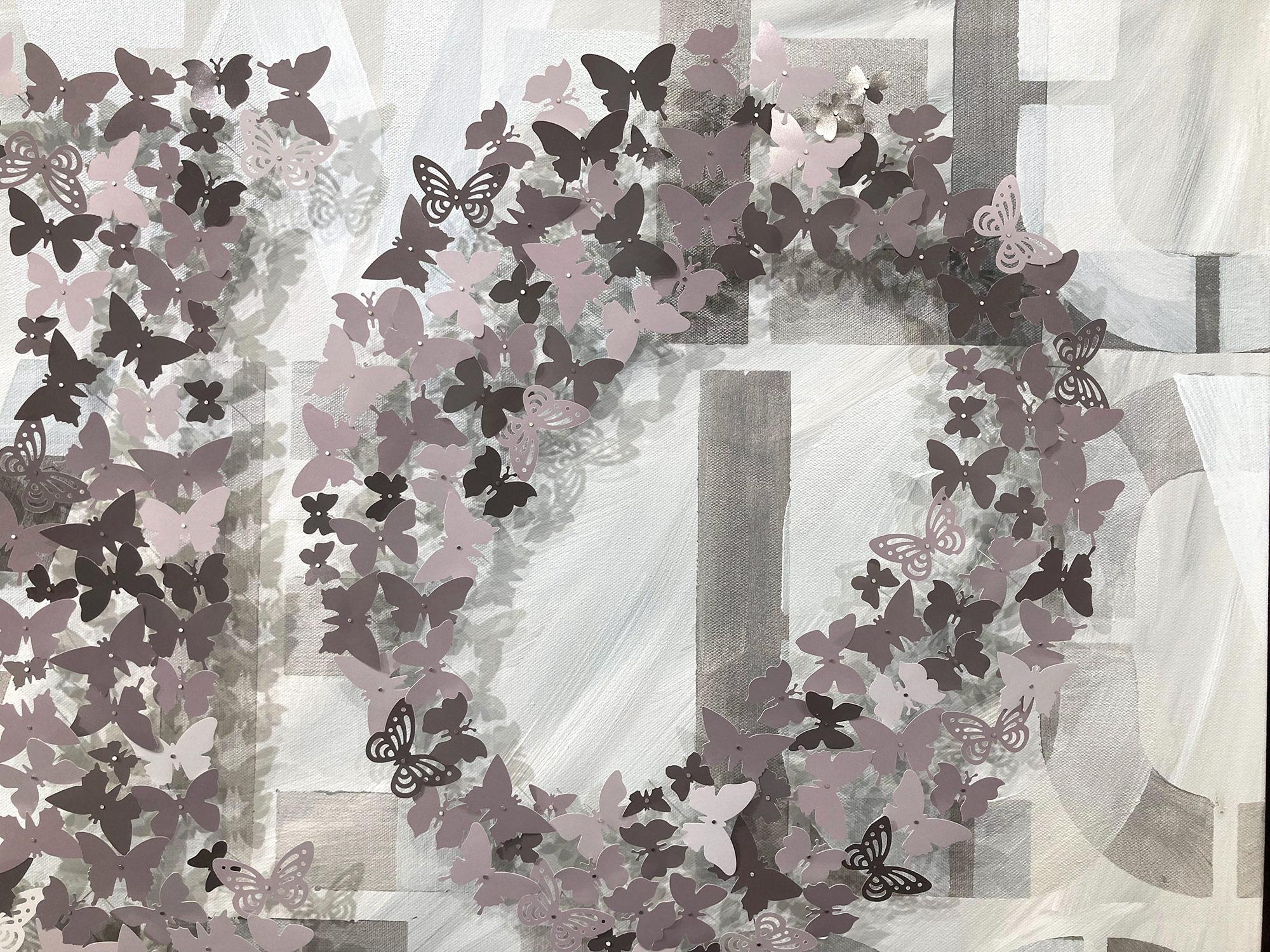Come Together - Home Peinture contemporaine sur toile avec papillons en papier - Gris Abstract Painting par Laila Jalallar