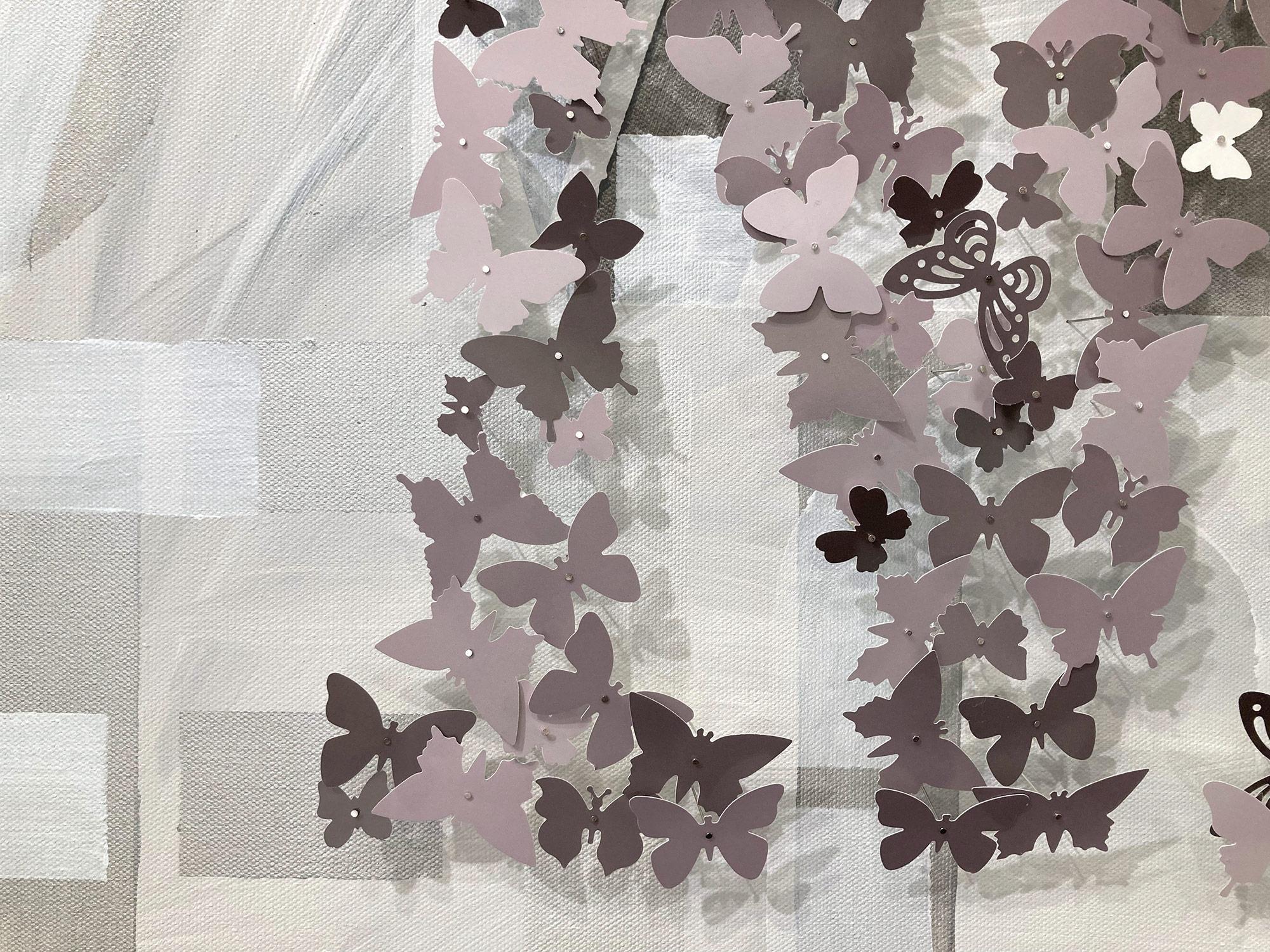 Come Together - Home Peinture contemporaine sur toile avec papillons en papier en vente 1