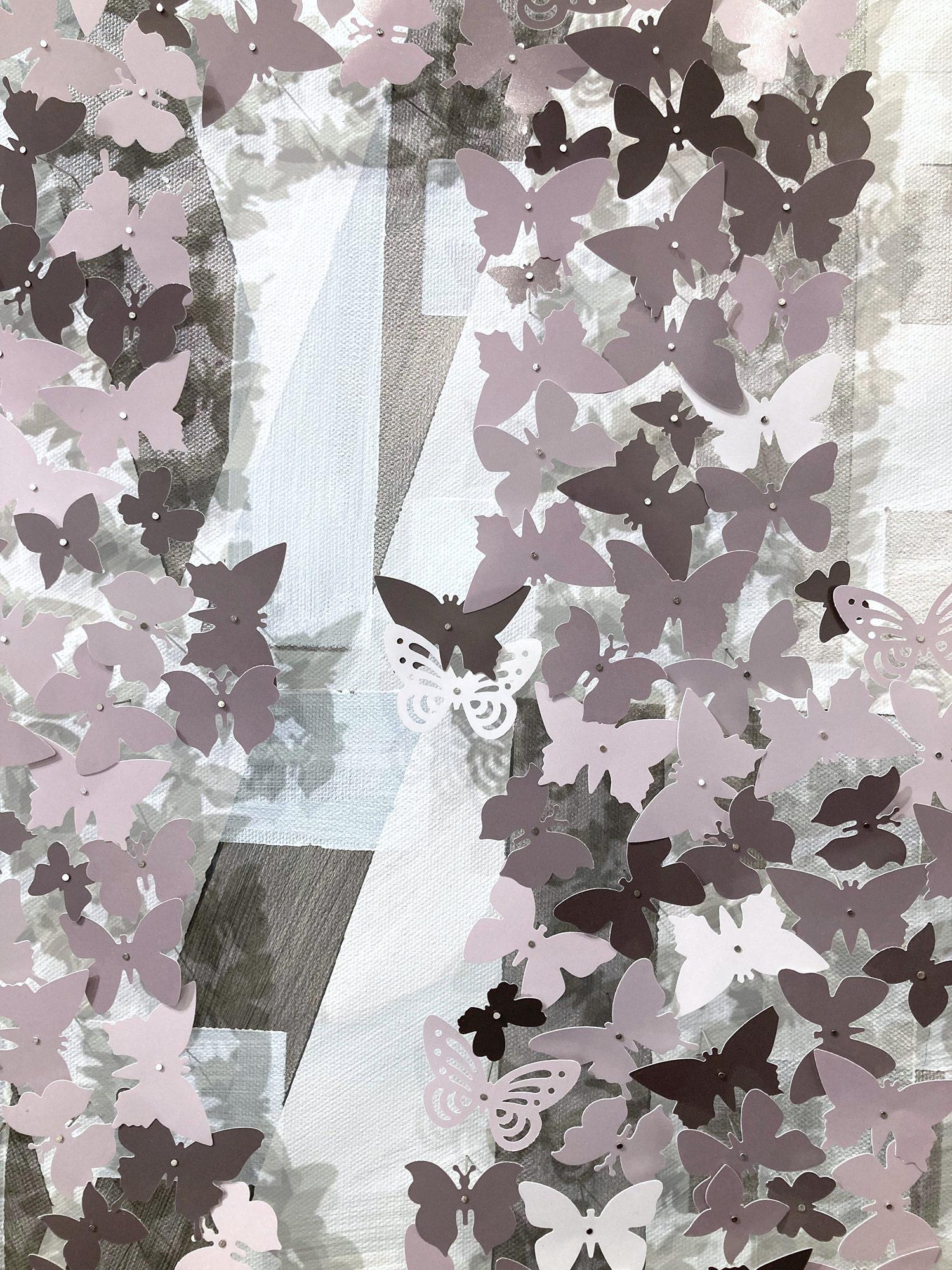 Come Together - Home Peinture contemporaine sur toile avec papillons en papier en vente 2