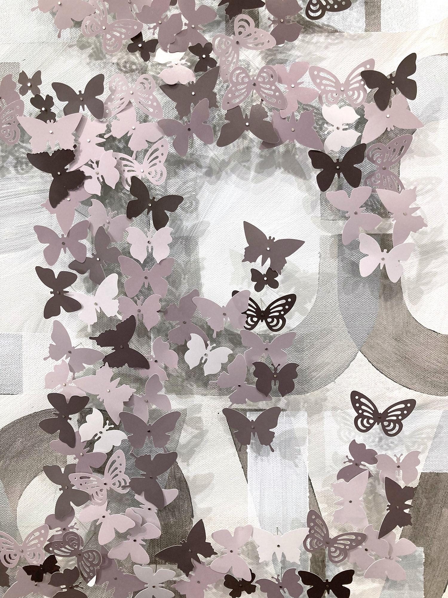 Come Together - Home Peinture contemporaine sur toile avec papillons en papier en vente 4