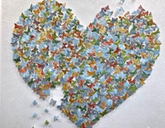 "Come Together - Multi Color Heart" Paper Maps Butterflies Painting on Canvas