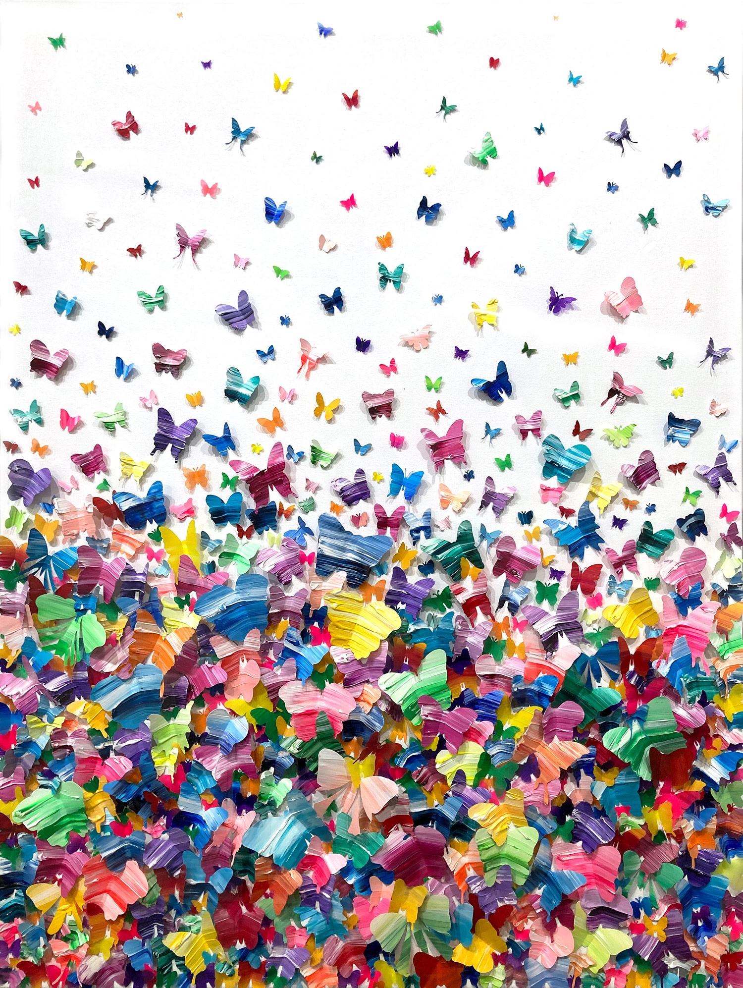 "Vuela Conmigo 2" Mariposas de Papel Multicolor Pintura sobre Lienzo Caja de Sombras