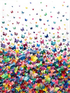 "Vuela Conmigo 2" Mariposas de Papel Multicolor Pintura sobre Lienzo Caja de Sombras
