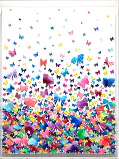 "Fly Away With Me" Multicolor Paper Butterflies Painting on Canvas w Shadow Box