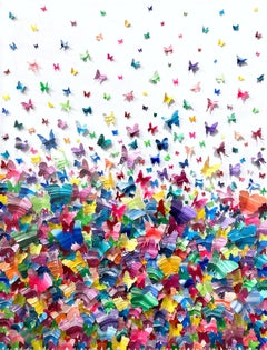 „Fly Away With Me“ Mehrfarbiges Papier Schmetterlinge Gemälde auf Leinwand mit Schattenschachtel