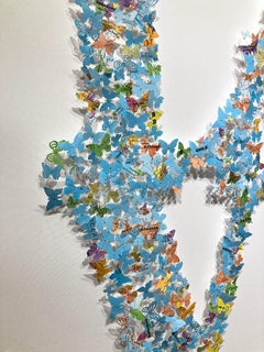 "Come Together - Love" Contemporary Paper Maps Butterflies Painting on Canvas