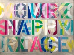 Mehrfarbiges Pop-Art-Gemälde auf Leinwand mit Floater-Rahmen „Our Happy Place“