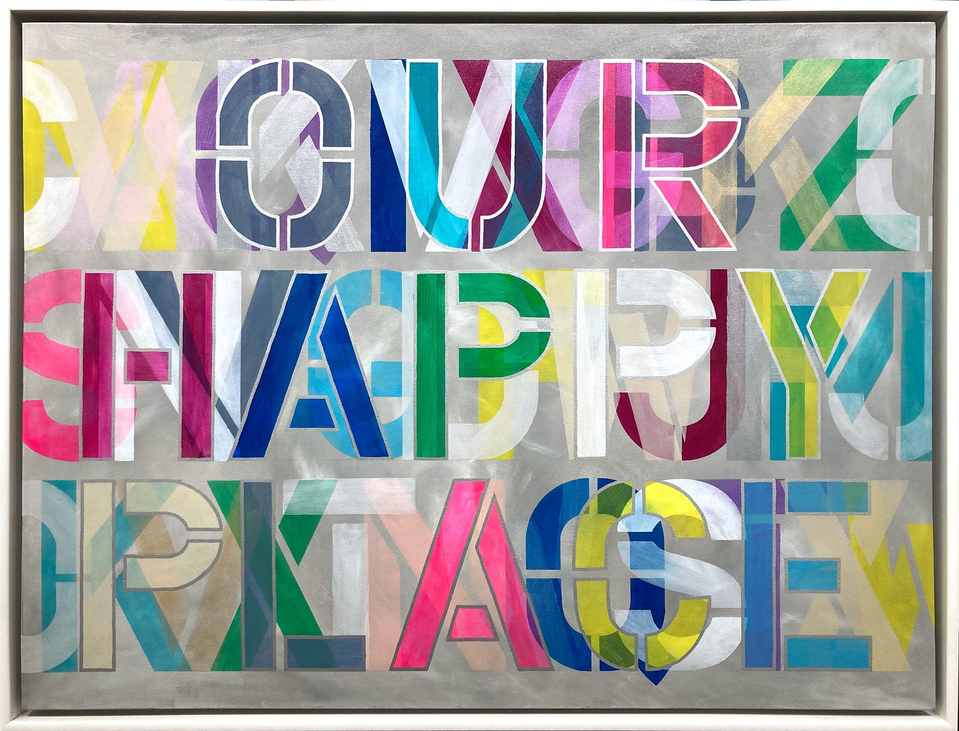 Mehrfarbiges Pop-Art-Gemälde auf Leinwand mit Floater-Rahmen „Our Happy Place“