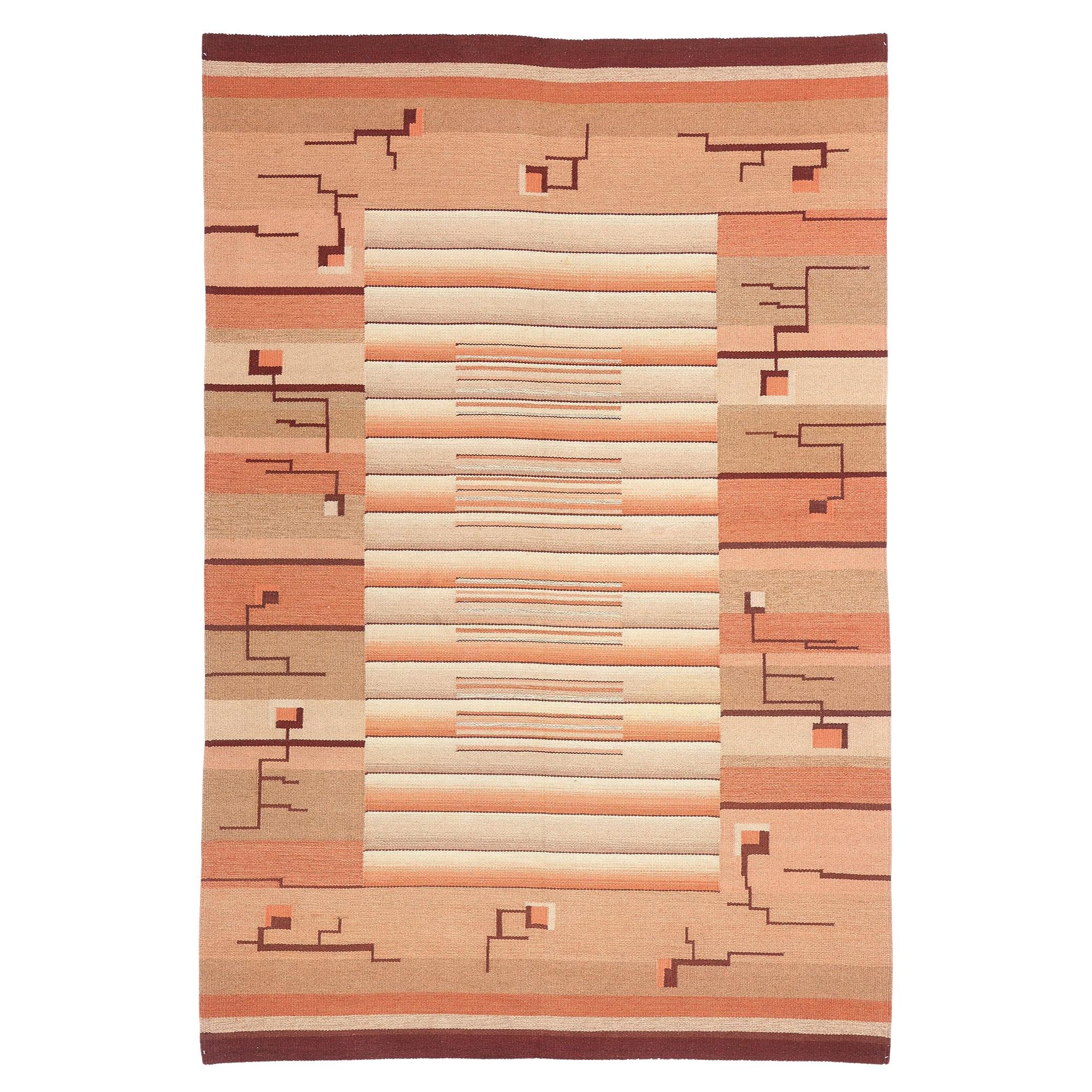 1920's Laila Karttunen Finnish Röllakan for Kiikan Mattokutomo, Art Deco Bauhaus For Sale
