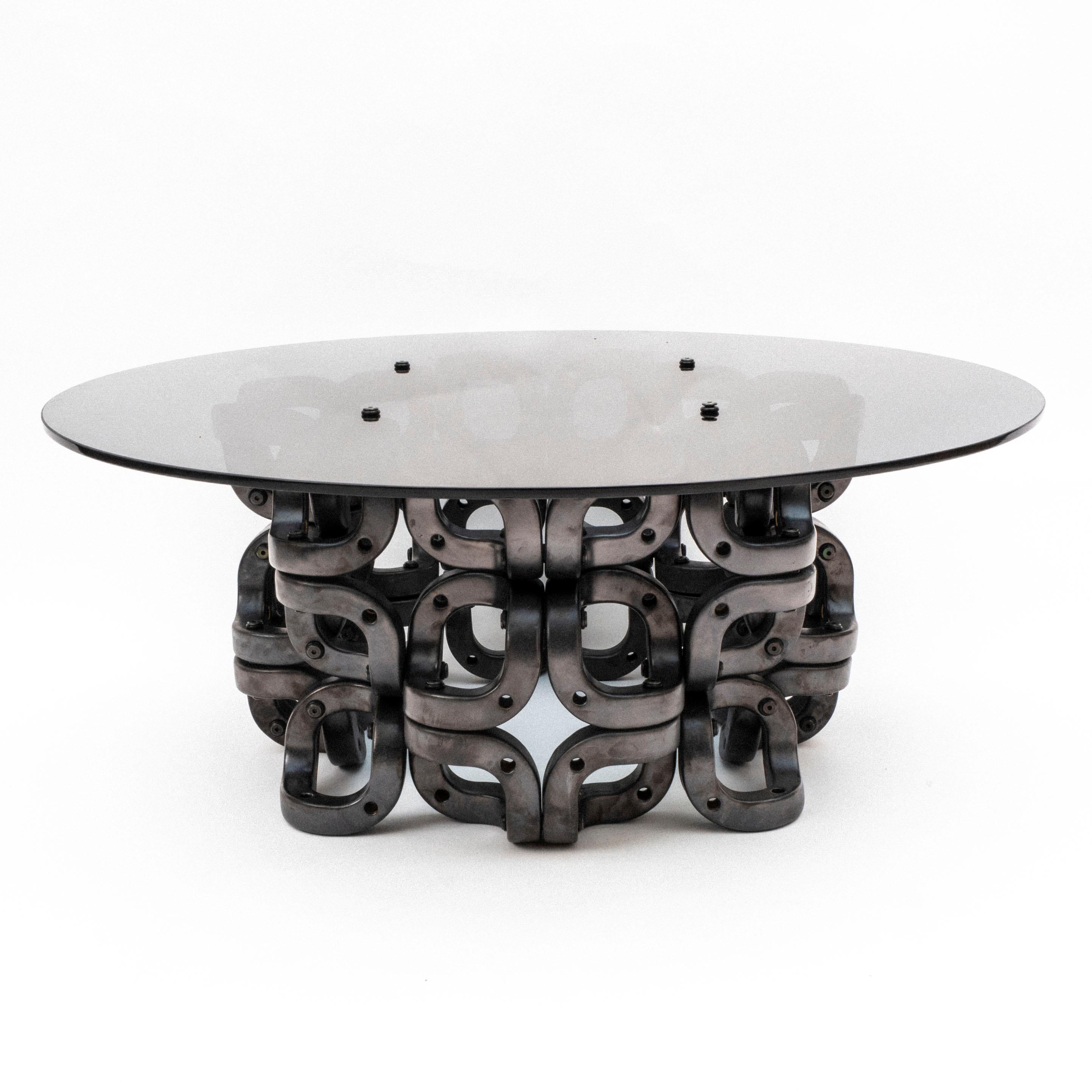 Enameled Laila; Modular Geometric Contemporary Ceramic and Glass Table by Pedro Cerisola For Sale