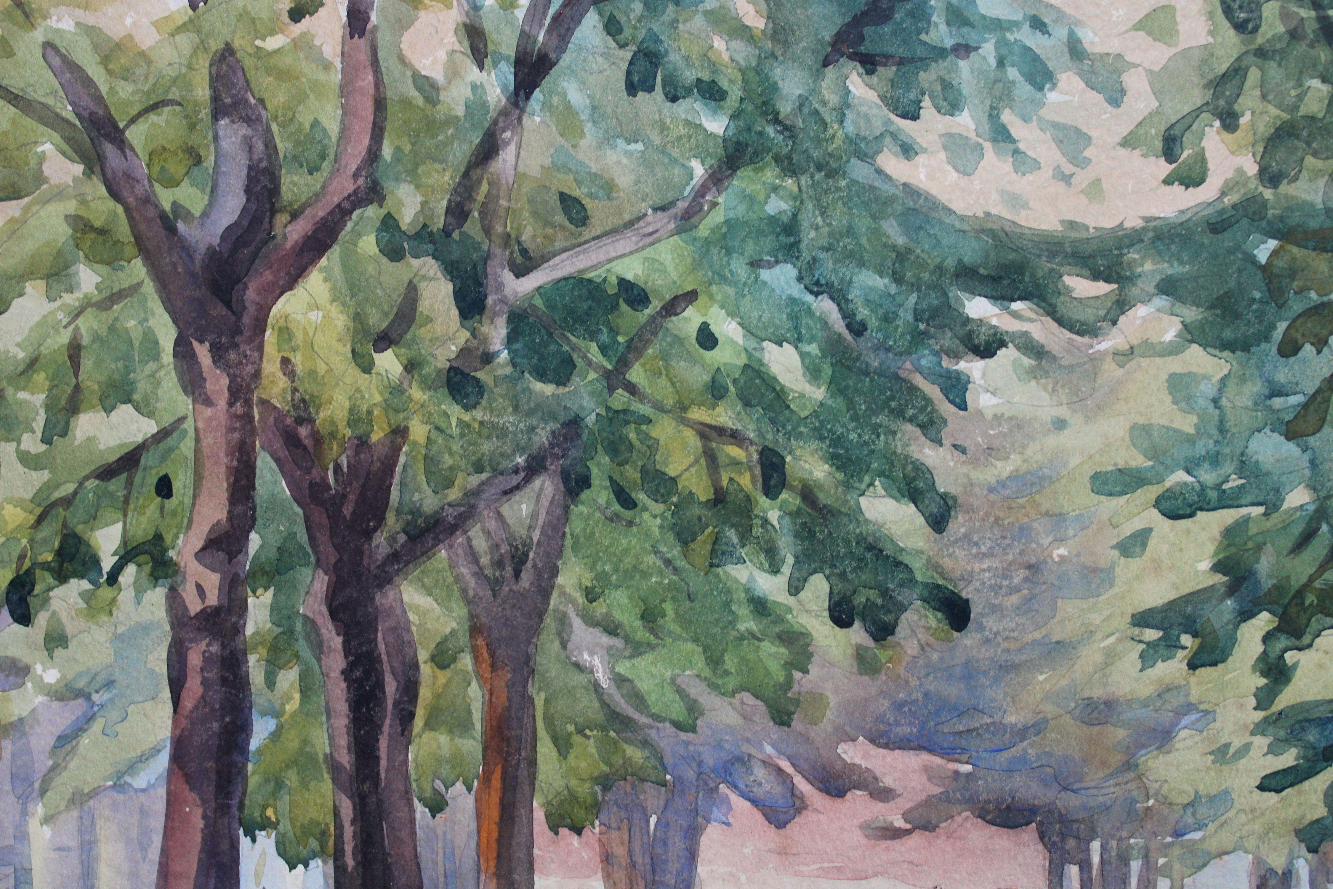 Boulevard at summer. 1961, paper, watercolor, 37x52 cm For Sale 1