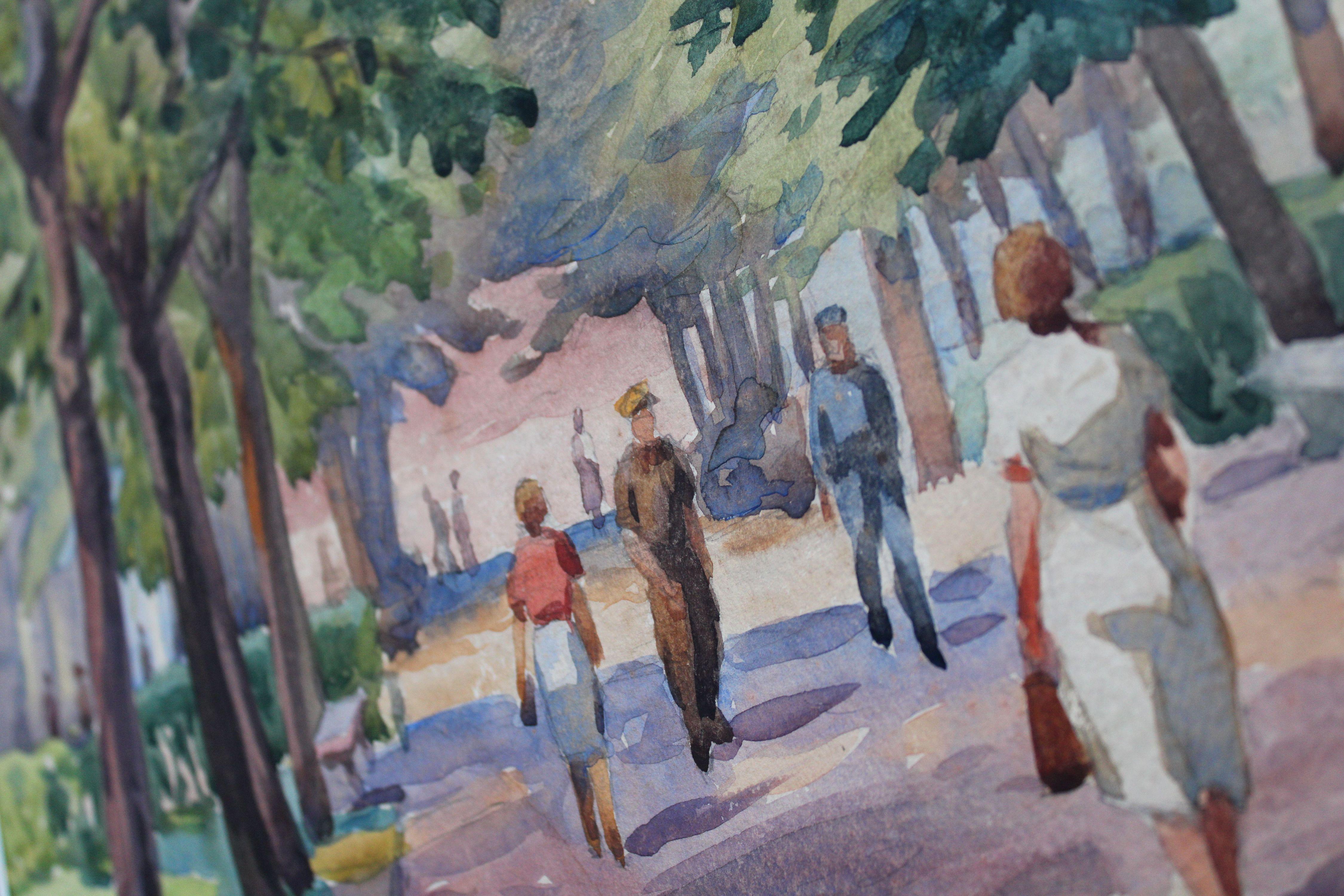 Boulevard at summer. 1961, paper, watercolor, 37x52 cm For Sale 2