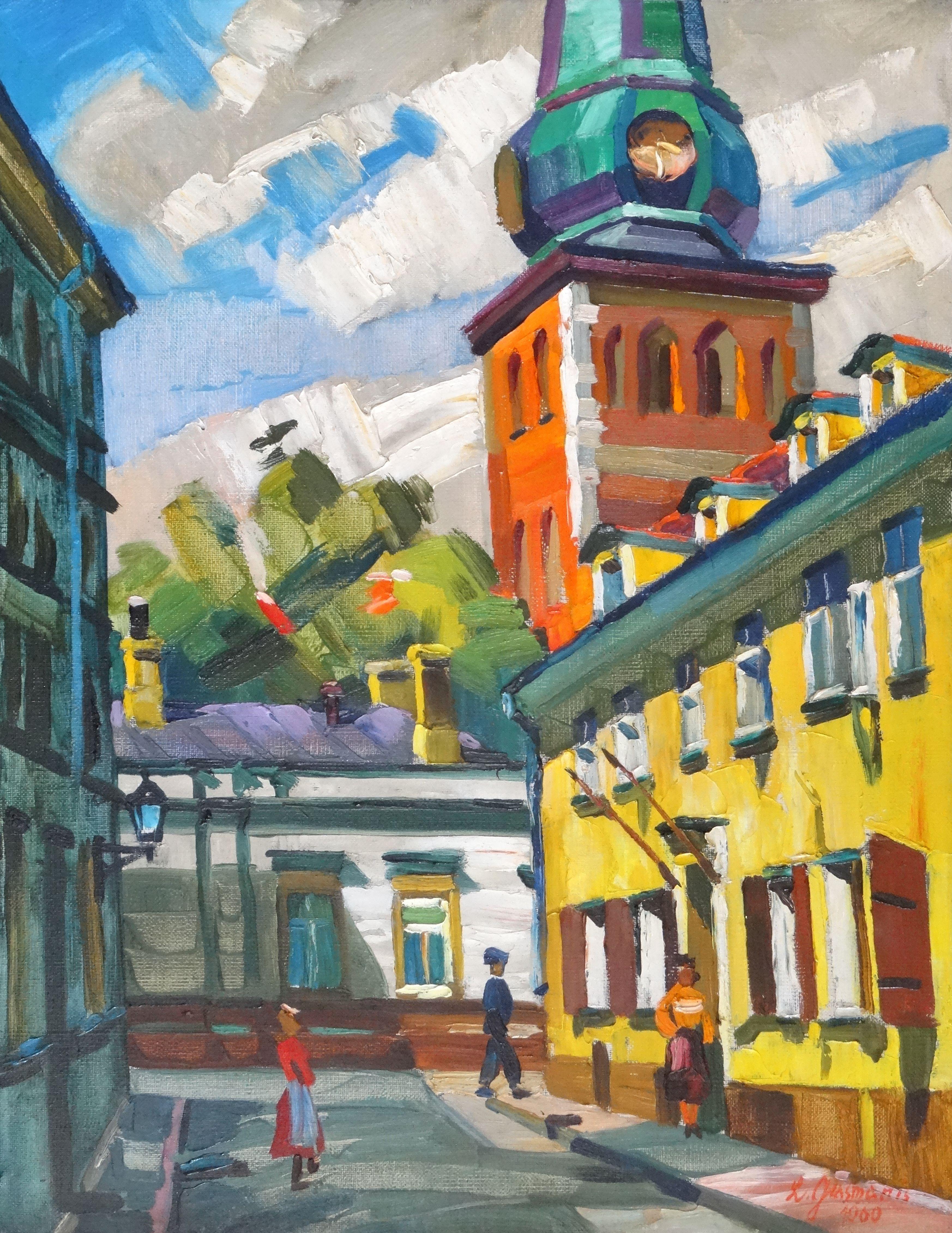 Laimdonis Grasmanis Figurative Painting – Alt-Riga. 1960. Öl auf Leinwand, 82x63 cm, Öl