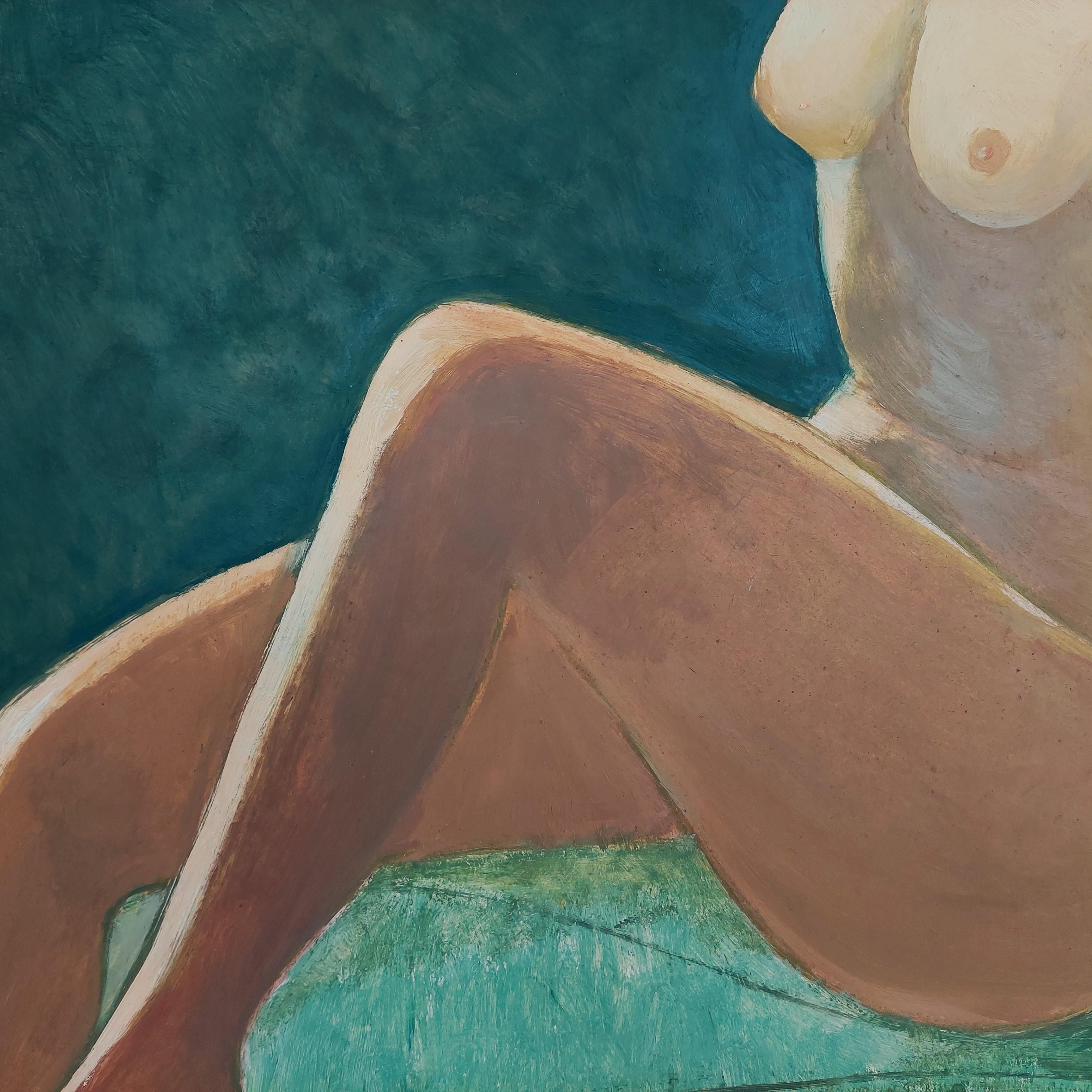 Blonde. 1996. Oil on cardboard, 83x90 cm - Black Nude Painting by Laimdots Murnieks