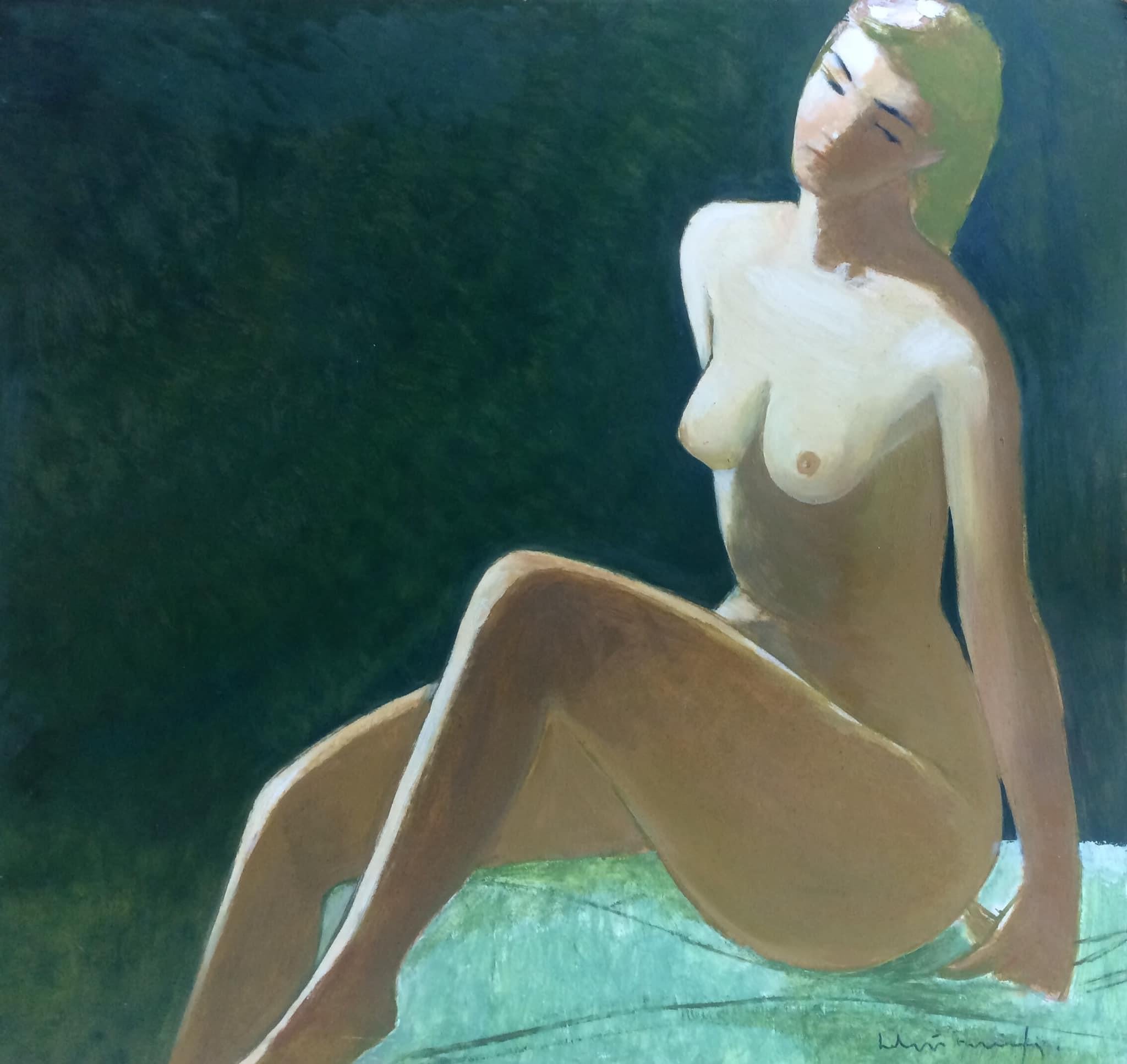 Laimdots Murnieks Nude Painting - Blonde. 1996. Oil on cardboard, 83x90 cm
