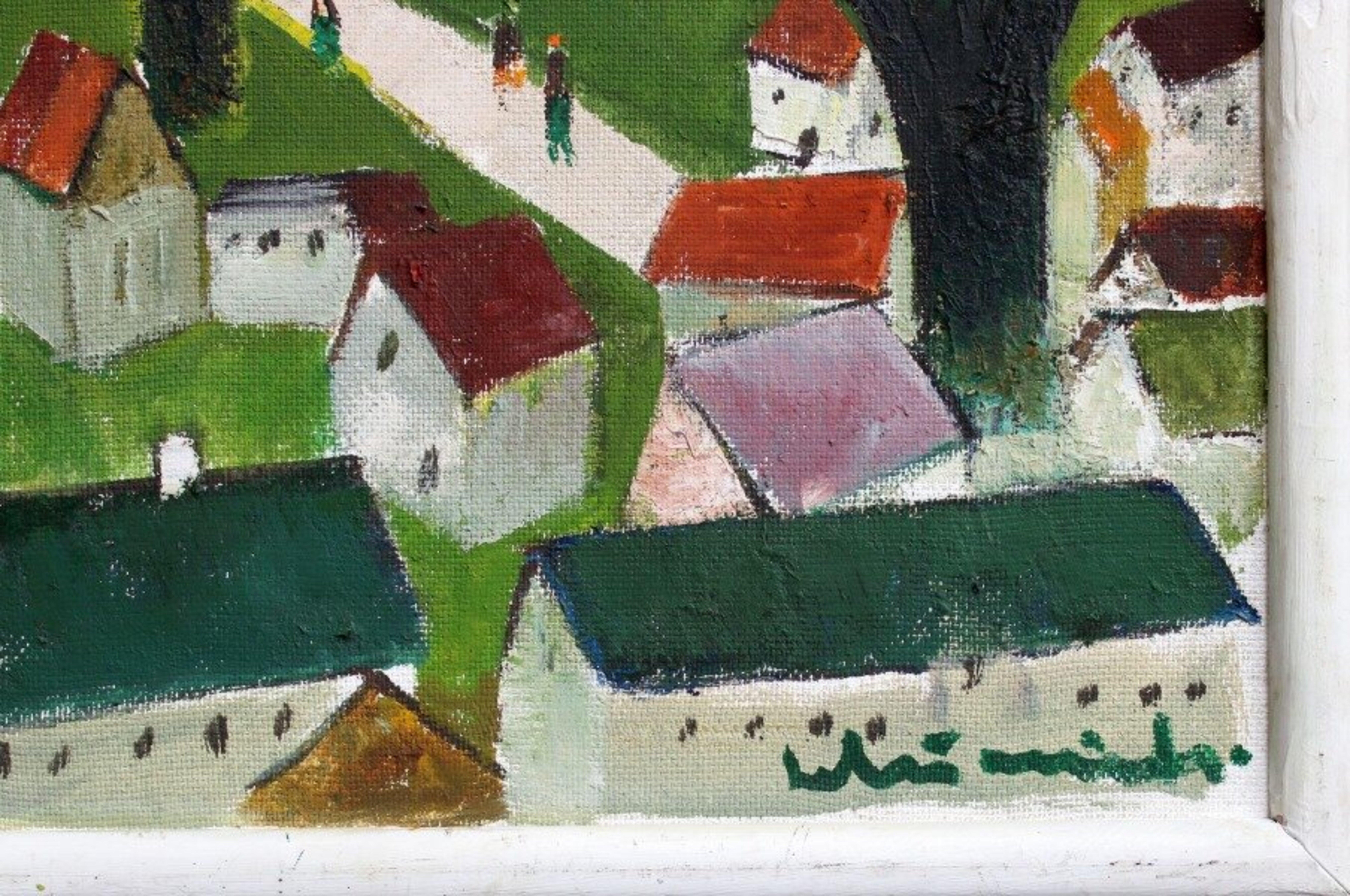 Stadt. Pappe, Öl, 40x50 cm – Painting von Laimdots Murnieks