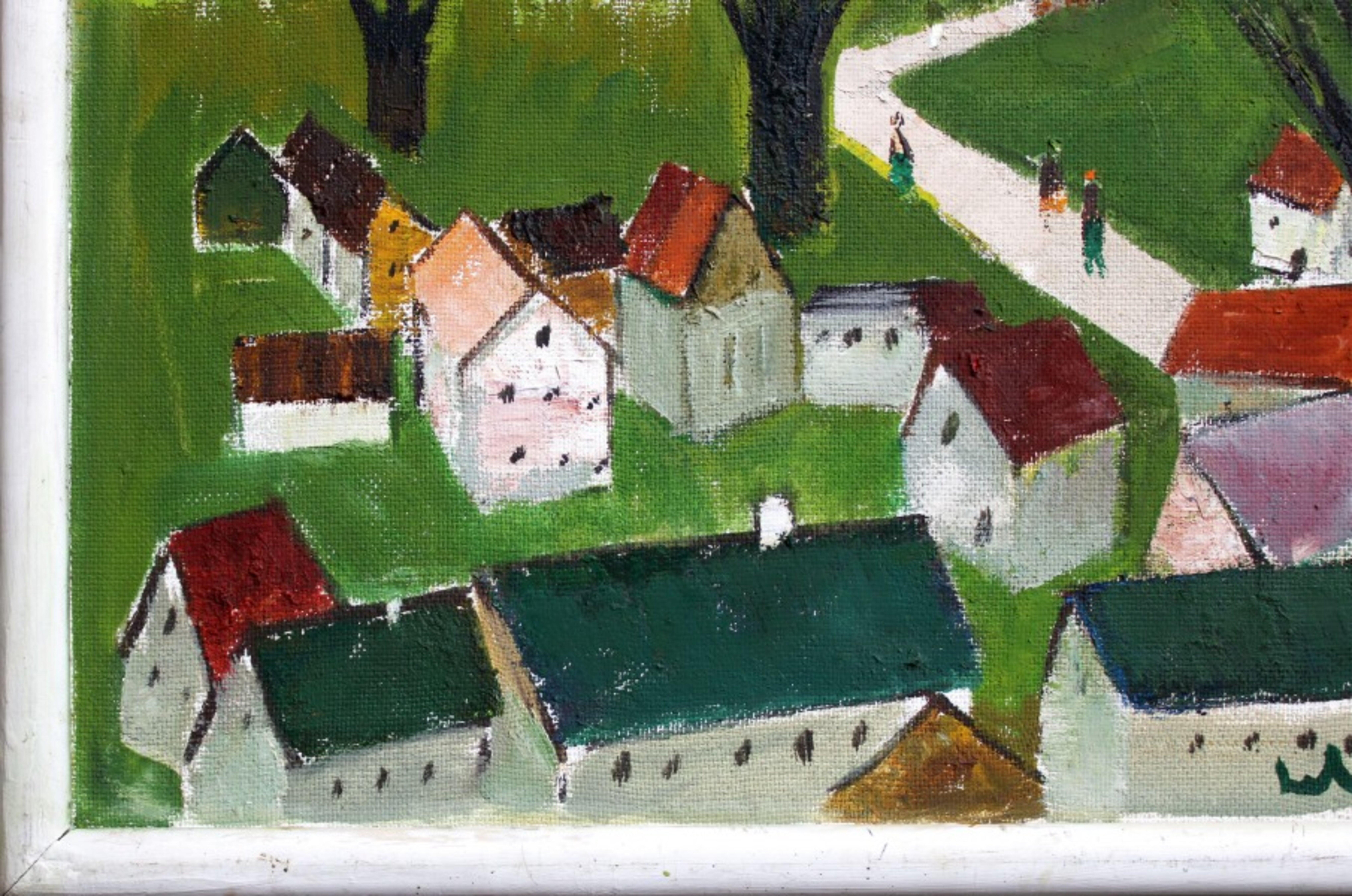Stadt. Pappe, Öl, 40x50 cm (Braun), Landscape Painting, von Laimdots Murnieks