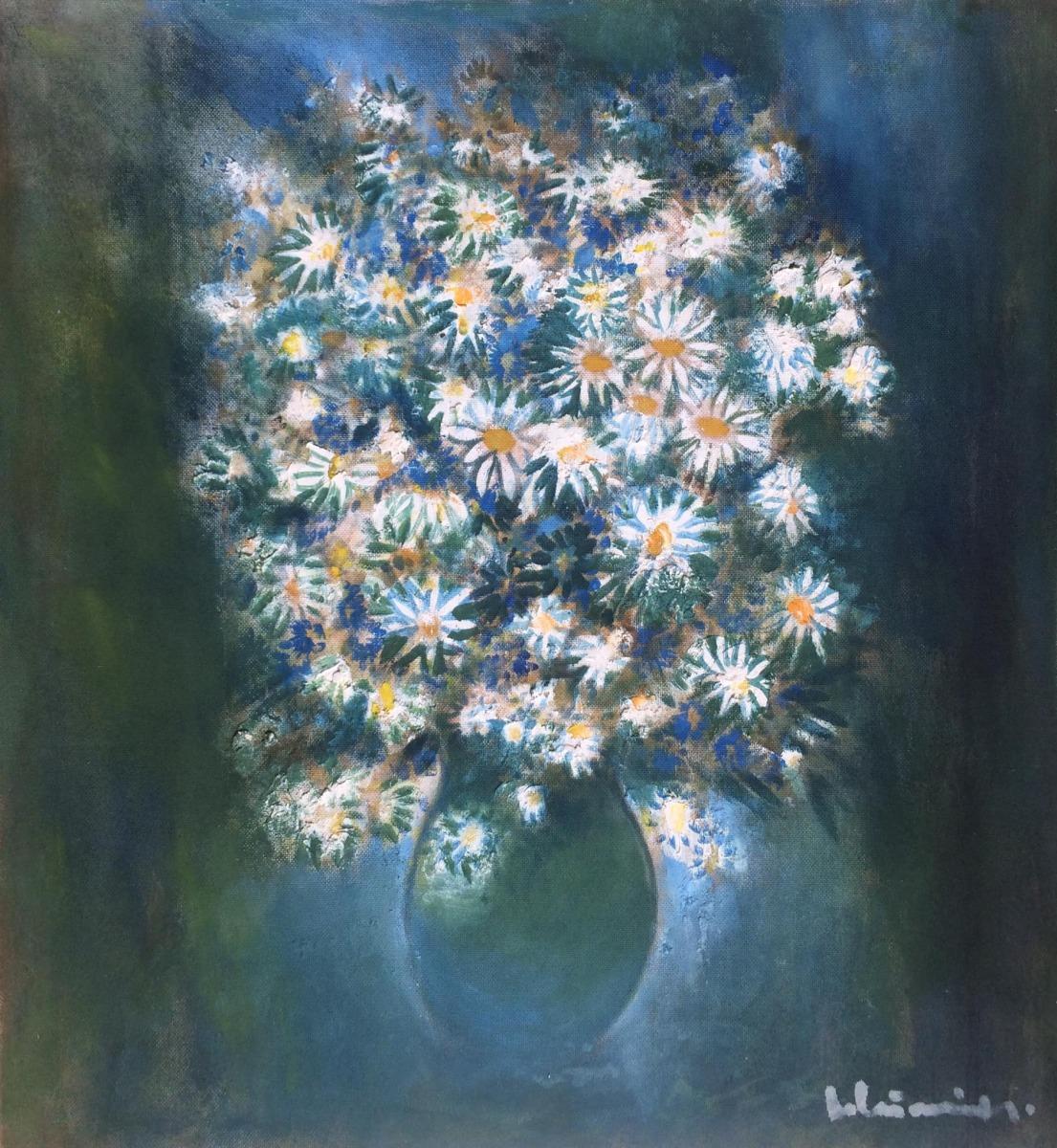 Marguerites  1992, huile sur carton, 90x83 cm