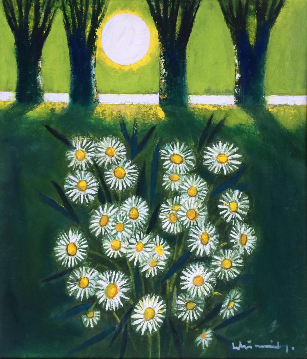 Laimdots Murnieks Interior Painting - Daisies  1997, oil on cardboard, 85x75 cm