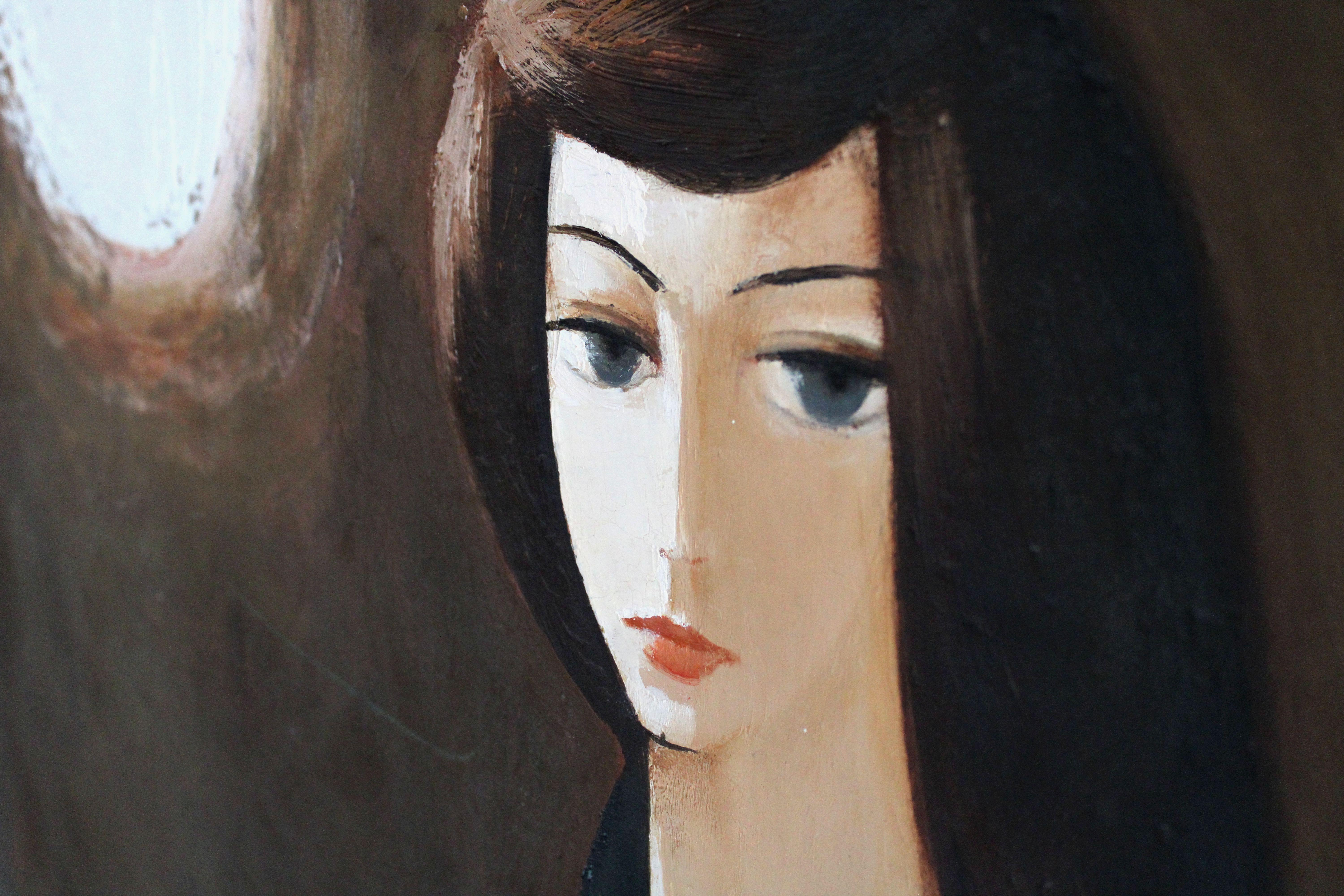 Daughter's portrait. Cardboard, oil, 98x77 cm For Sale 3