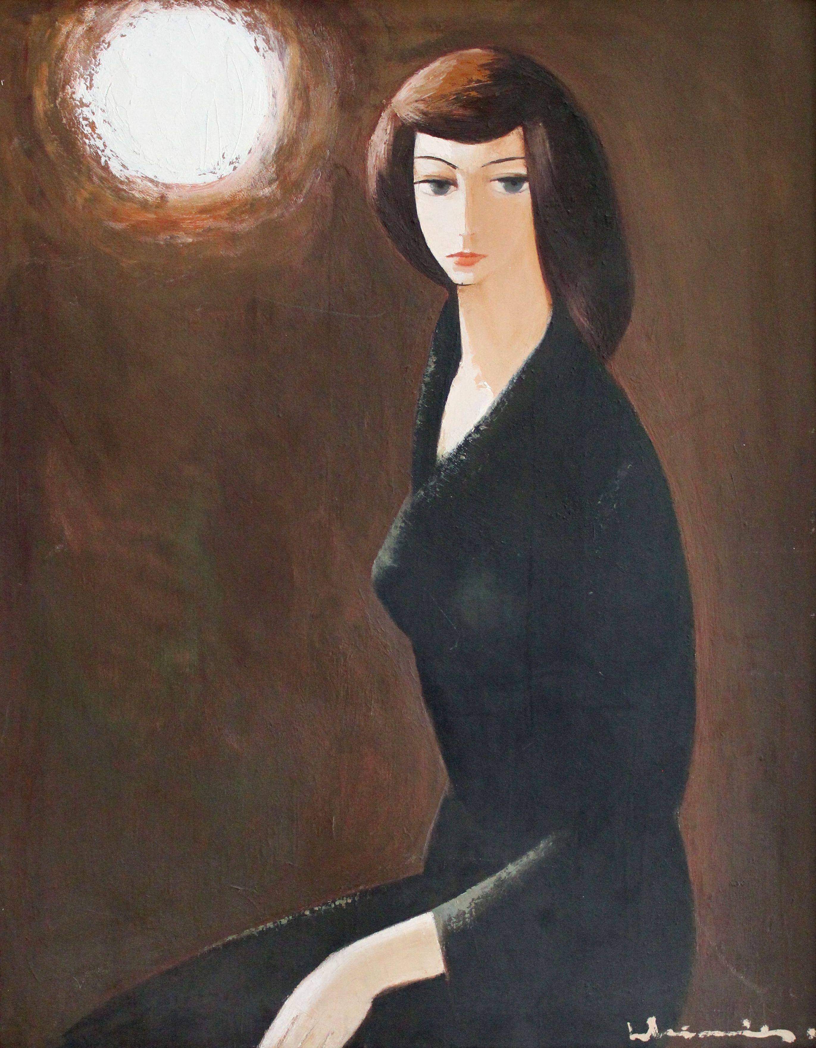 Laimdots Murnieks Figurative Painting - Daughter's portrait. Cardboard, oil, 98x77 cm