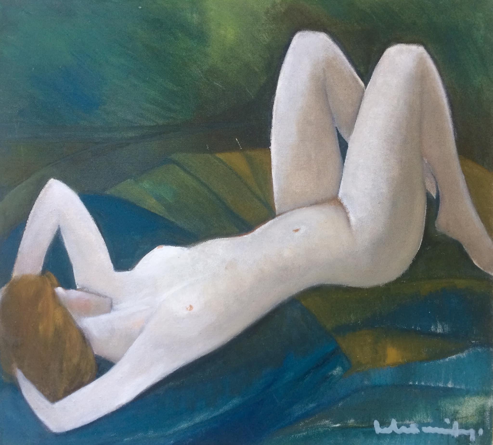 Laimdots Murnieks Nude Painting - Dreamer. 1996. Oil on cardboard, 83x90 cm
