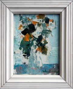 Flowers on a blue background  1999, cardboard, oil, 17x13 cm