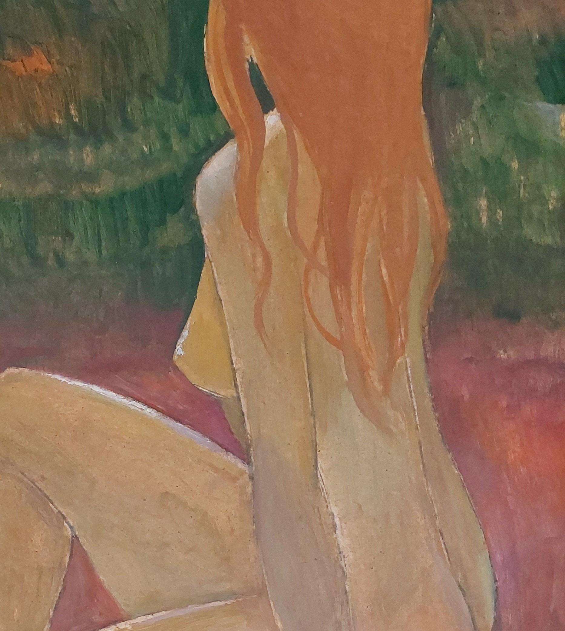 Girl with red hair. 1996. Oil on cardboard, 90x83 cm - Modern Painting by Laimdots Murnieks
