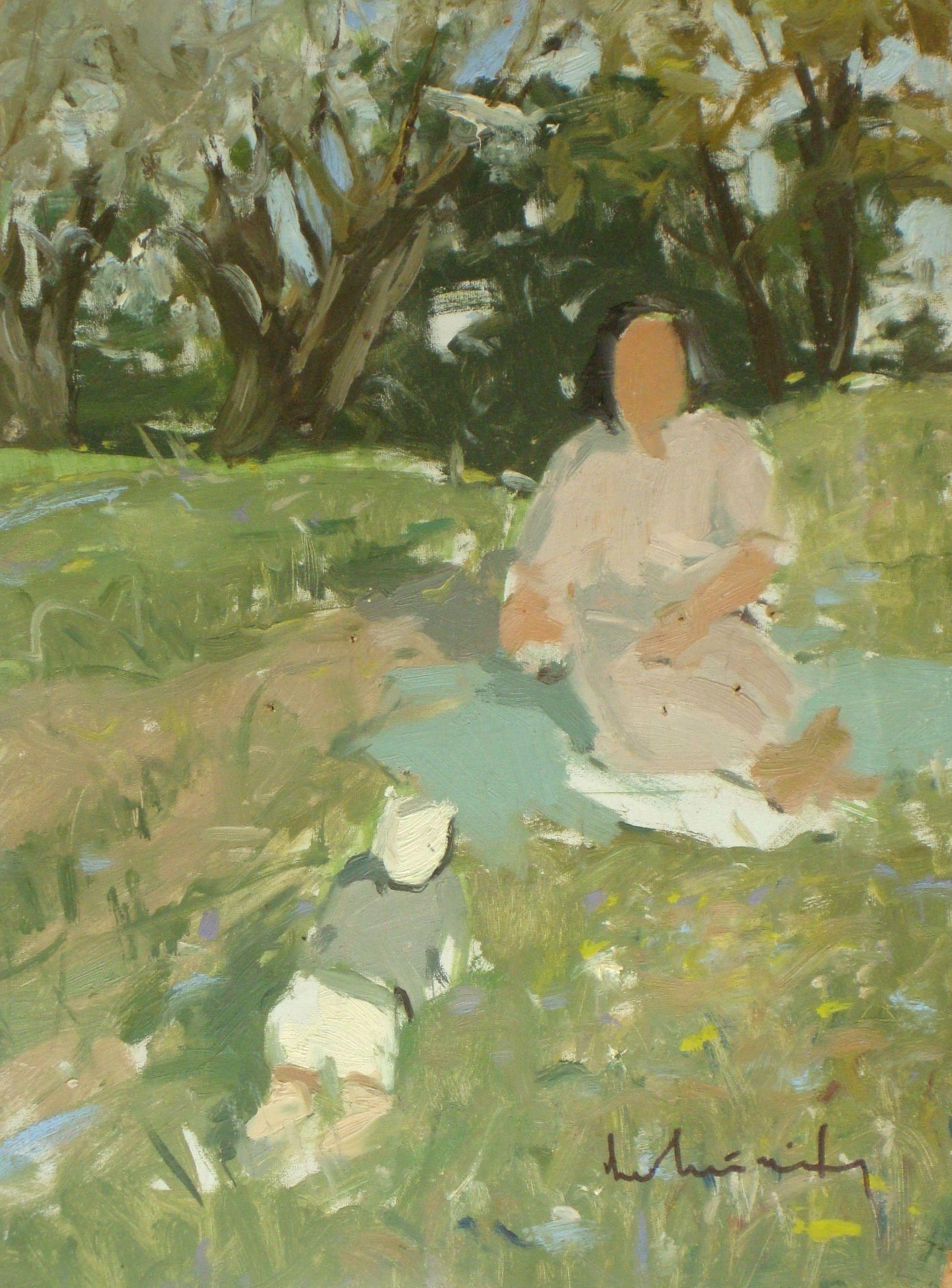 Laimdots Murnieks Landscape Painting - Lawn  Oil on cardboard, 39x30 cm